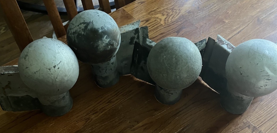 Set Of 4 Vintage Milcor Galvanized Roof Ridge Ball End Cap Finials – 3-1/2 Inch