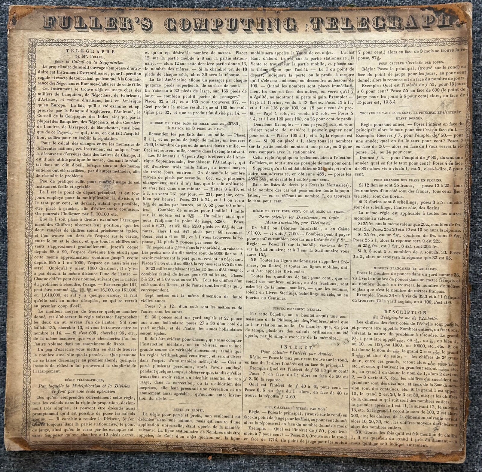 Antique Fuller’s Computing Time Telegraph / Palmers Computing Scale @ 1847