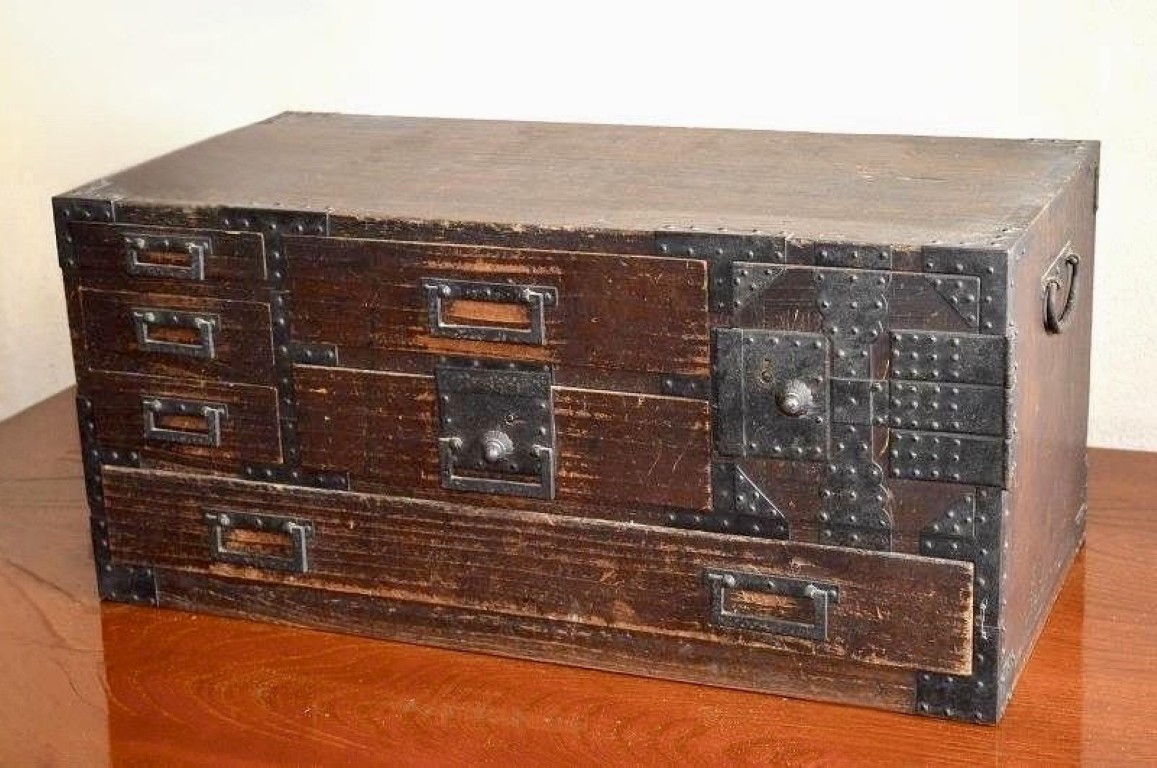 Japanese Antiques EDO retro CHOBA TANSU Safe JIDAI Medium Low chest W72cm　
