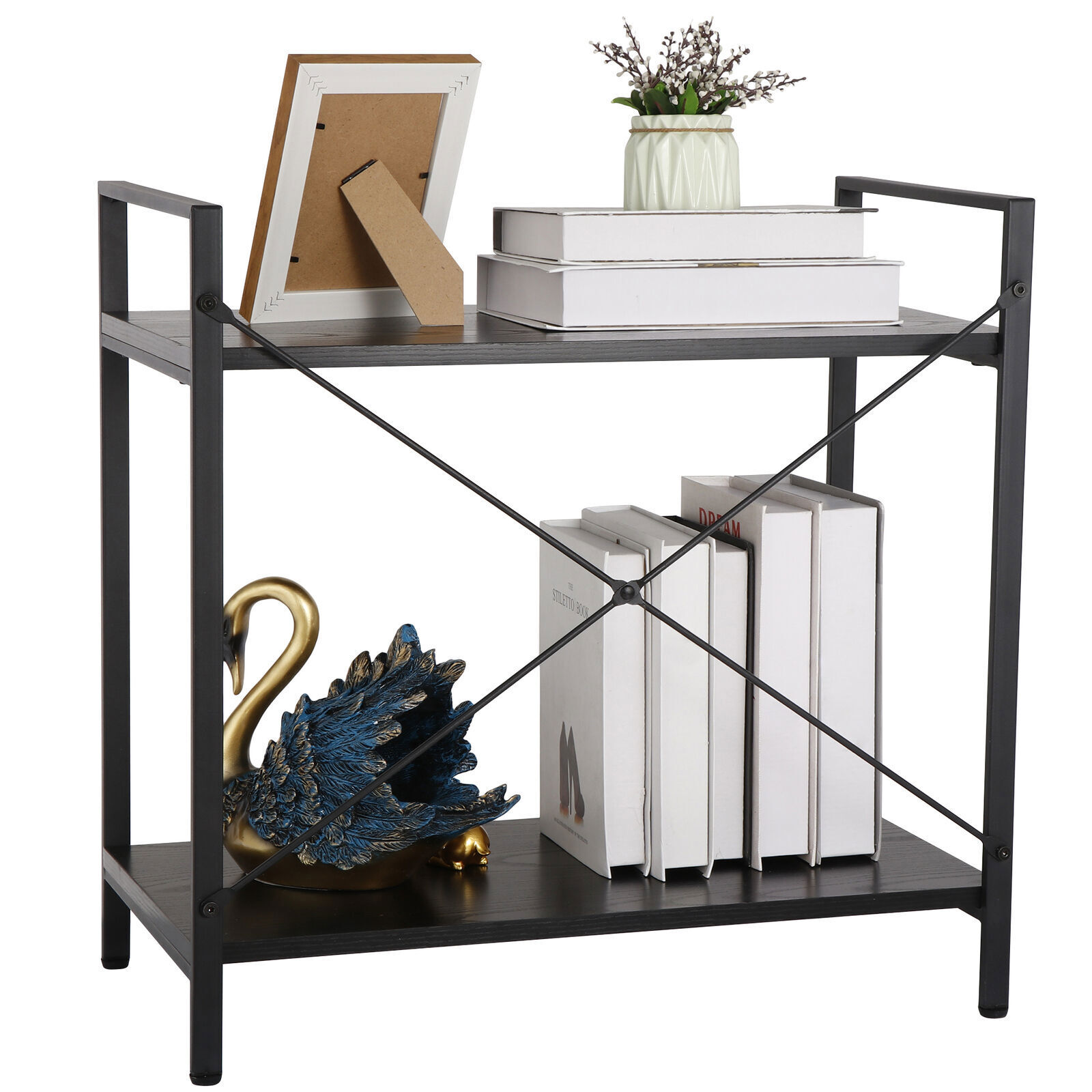 2 Tier Bookcases Furniture Storage Rack Shelf for Bedroom Living Room Brown