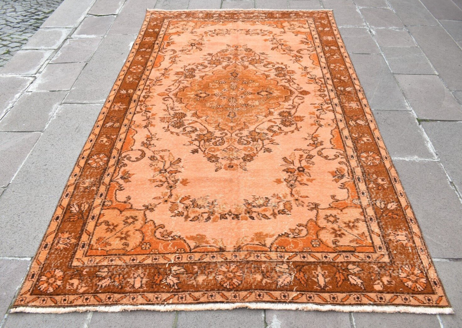 Turkish Rug 64” x 112” Vintage Hand-knotted Over Dyed Rug Home Decor Wool Rug