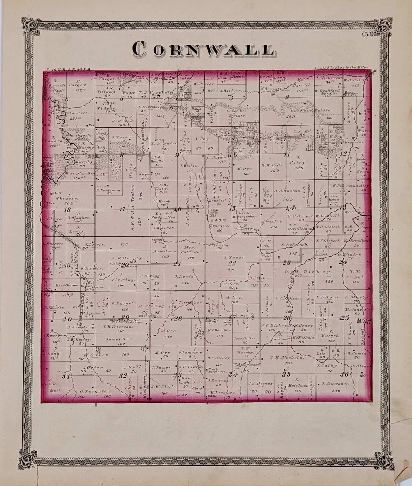 1875 Plat Map CORNWALL Township ILLINOIS – HENRY COUNTY – ORIGINAL 16×13
