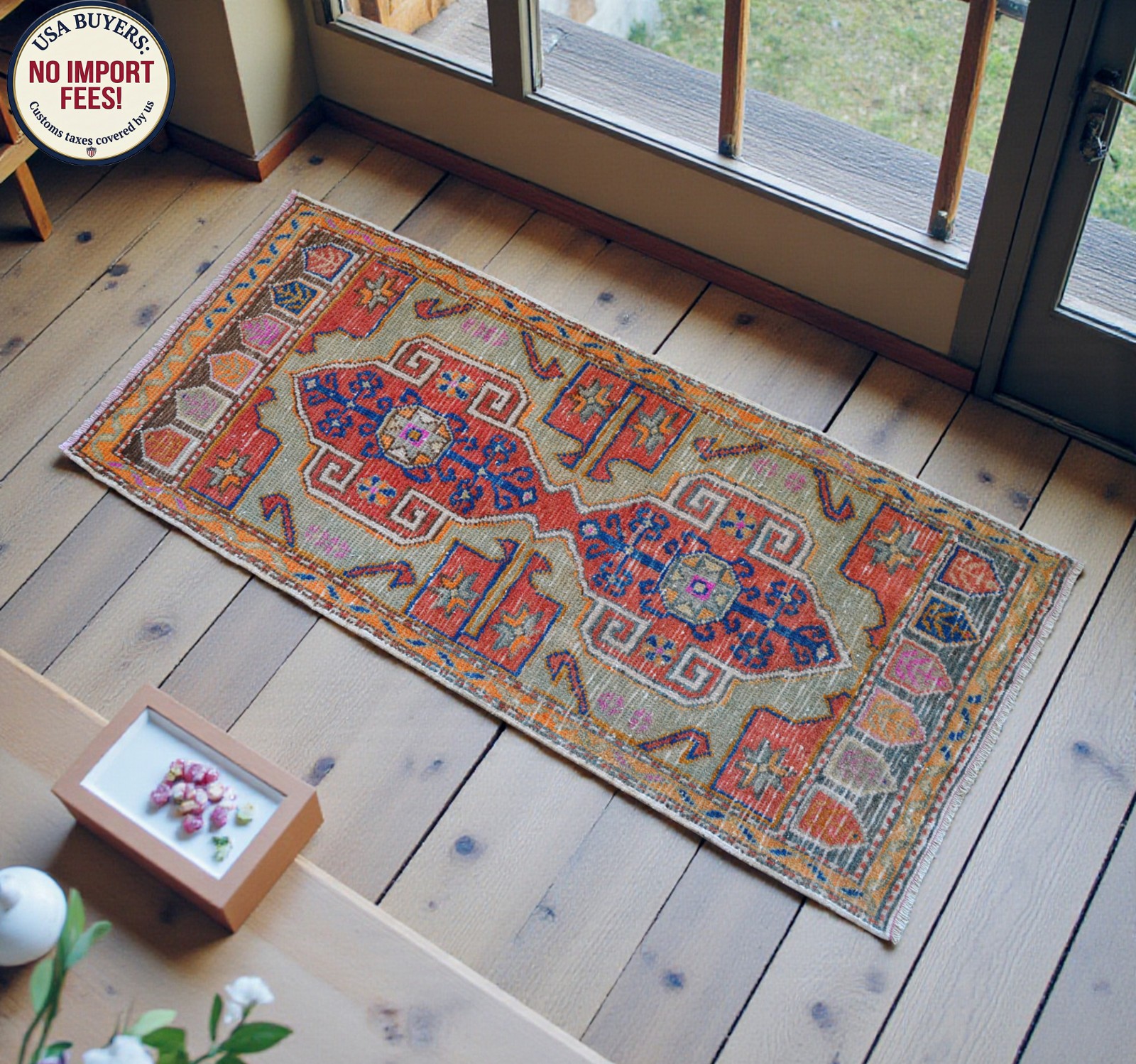 Vintage Turkish Rug Handmade Small Rug, Wool Doormat, Kitchen Rug, 2×4 ft approx