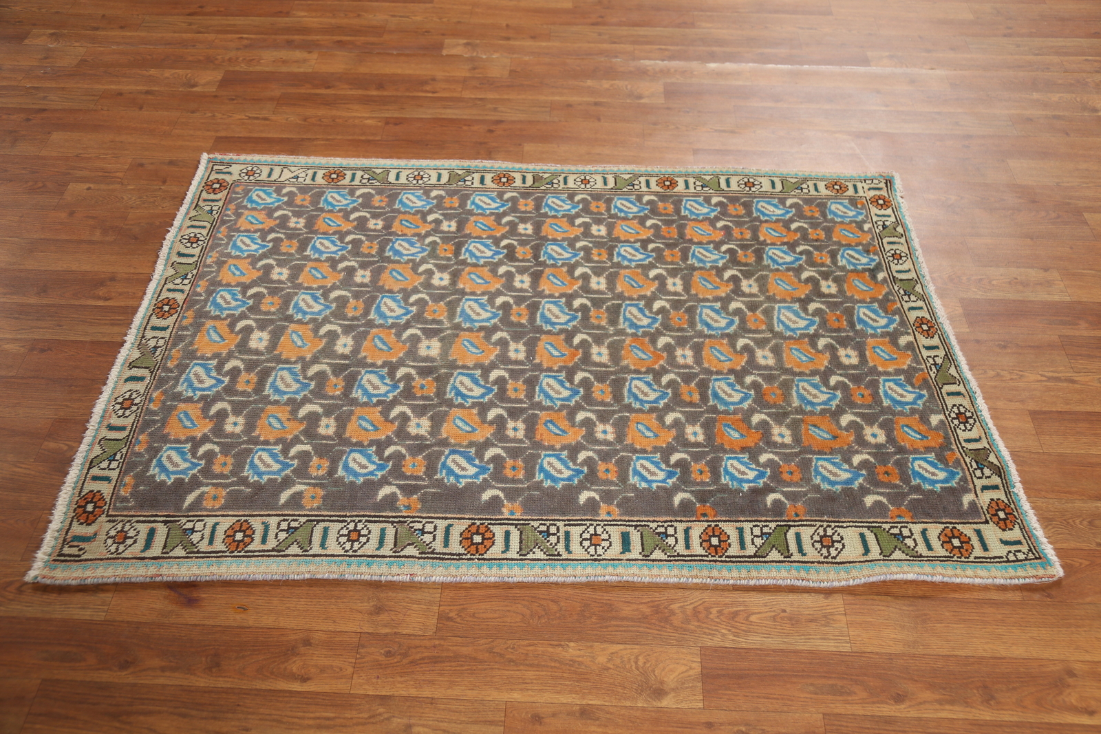 Vintage Gray Over-Dyed Wool Accent Rug Hand-made Traditional Carpet 3×5