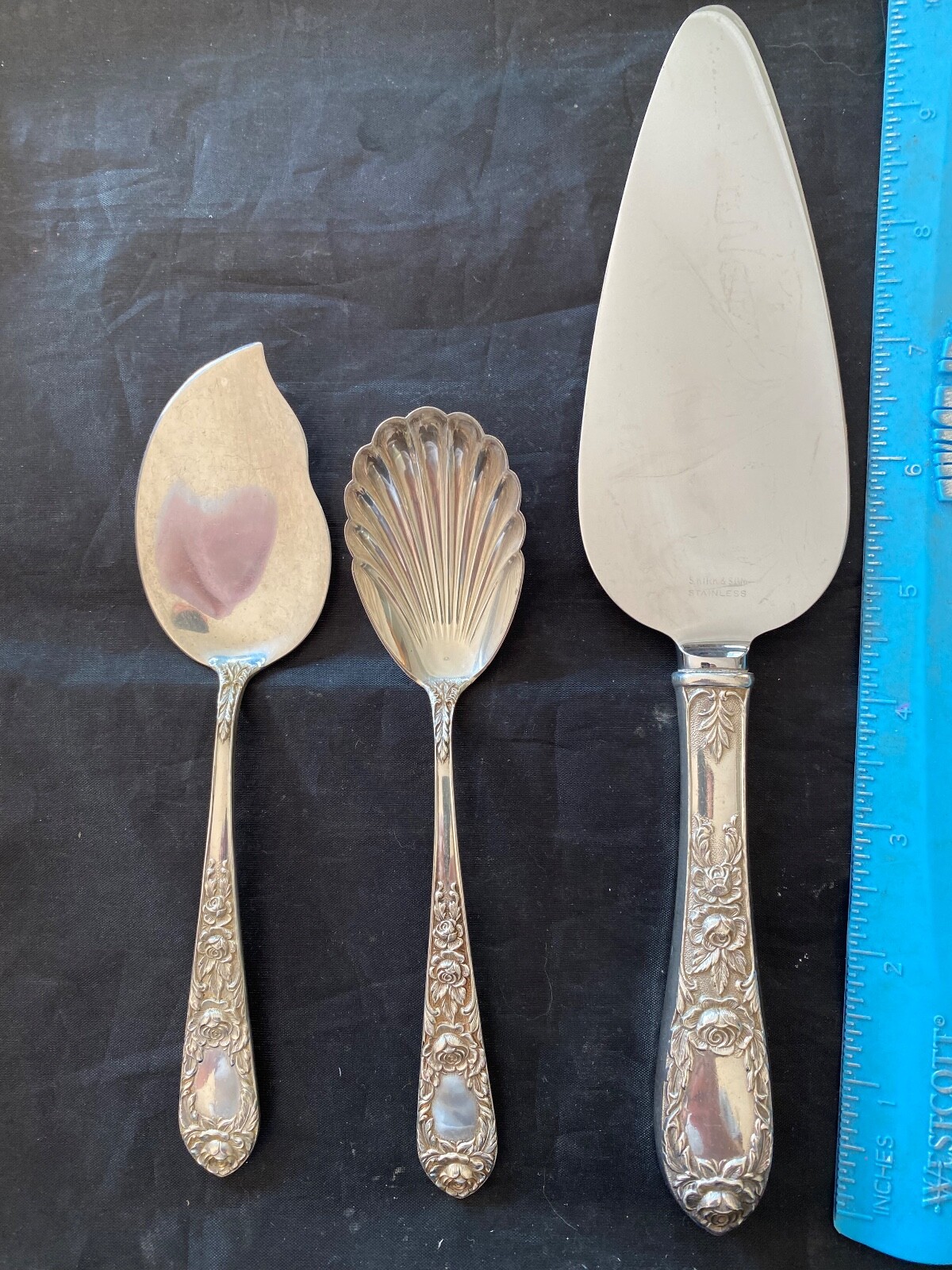 KIRK ROSE STERLING SILVER CAKE SERVER , SUGAR AND JELLY SPOON ALL 3
