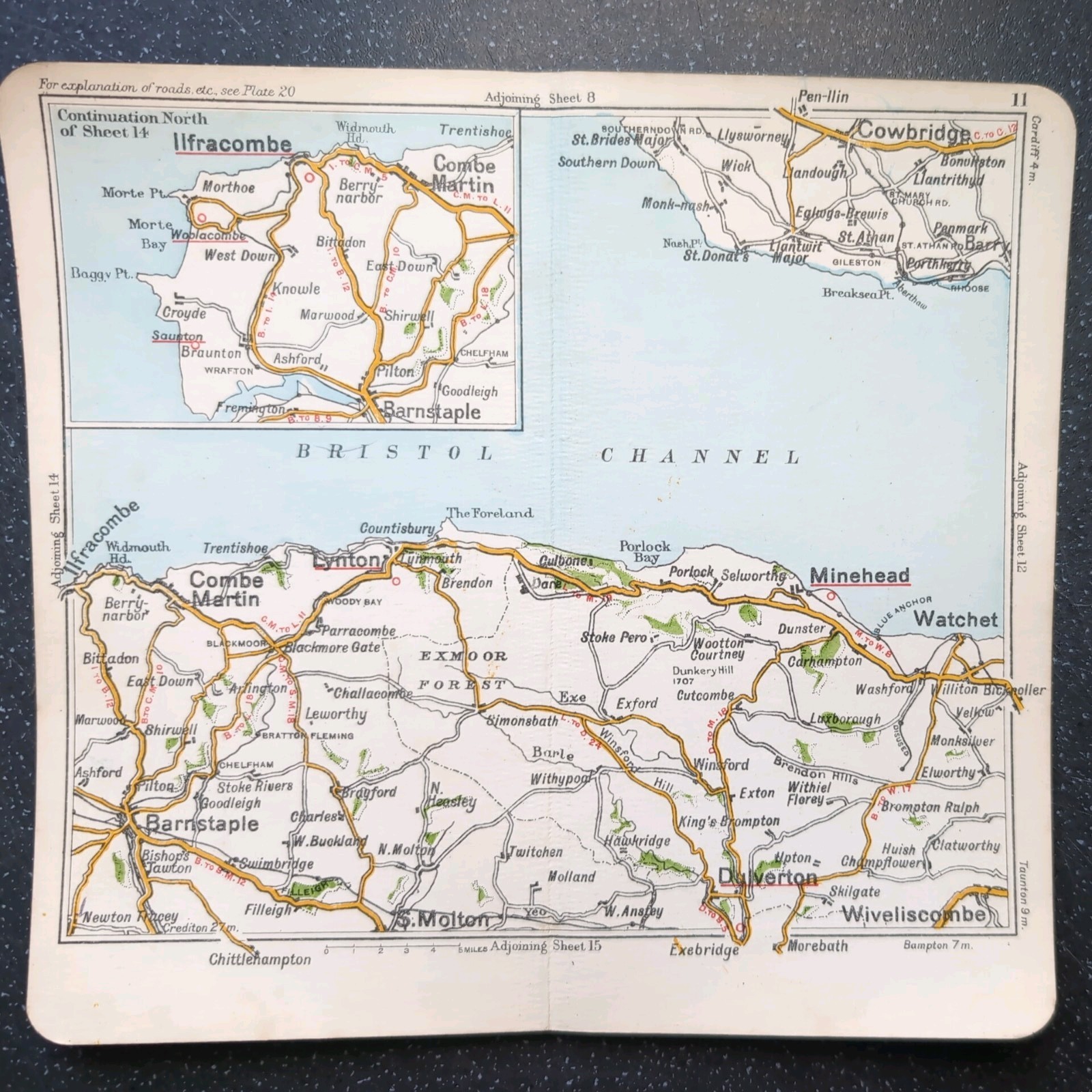 Original c1920 Bacons Road Atlas Of Minehead Combe Martin Cowbridge Barnstaple