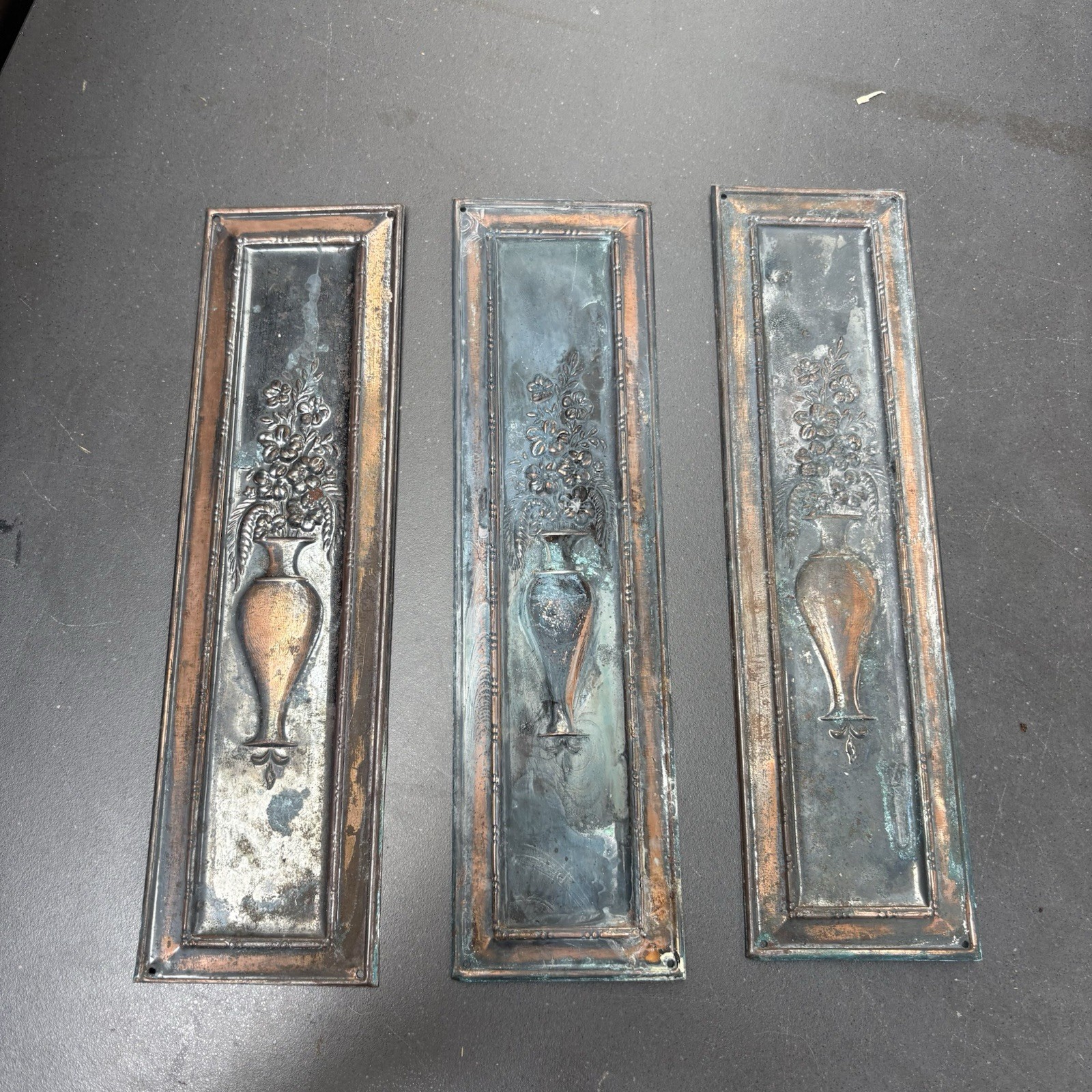 Antique Vintage Copper Finger Push Door Plate X 3