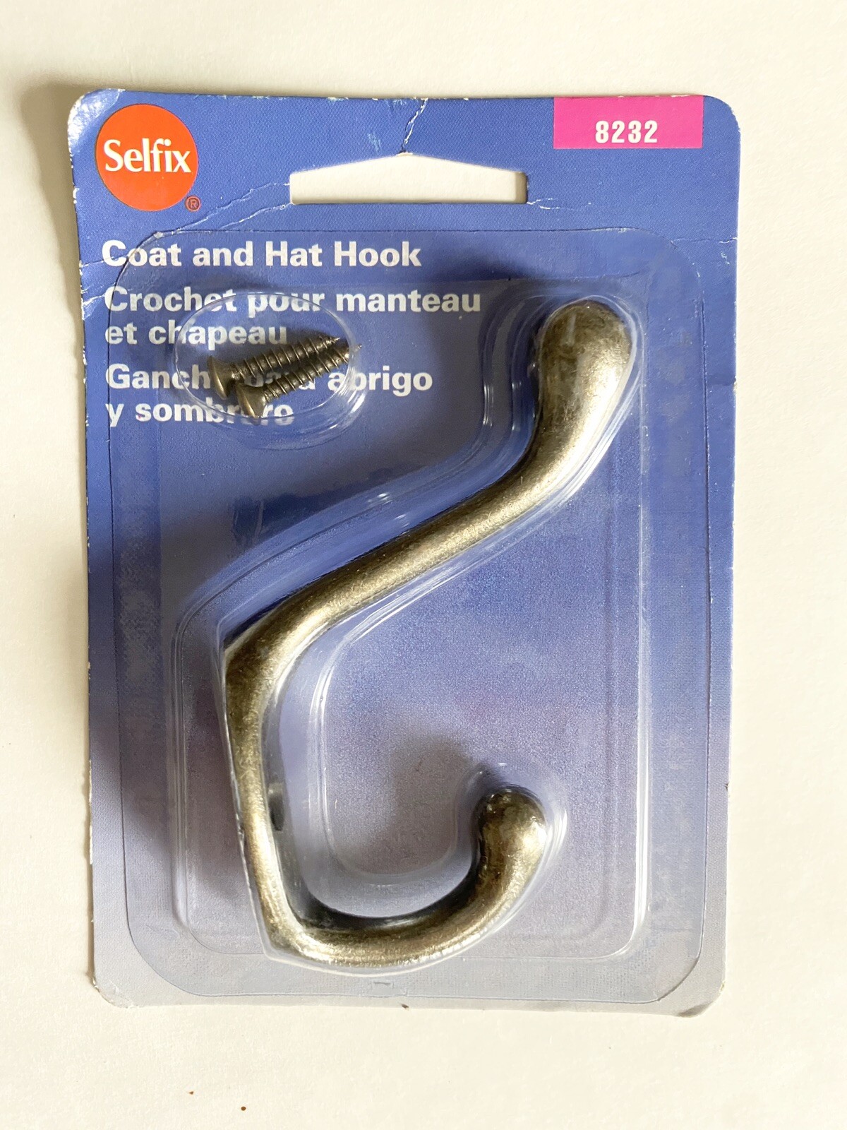 Vintage 1997 Selfix Inc. Antique Brass Coat & Hat Hook New included Screws