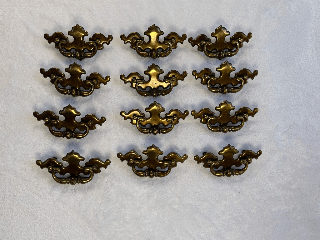 Vintage Drawer Pulls/Handles Set of Twelve, Gold/Brass Color Antique 5 Inch