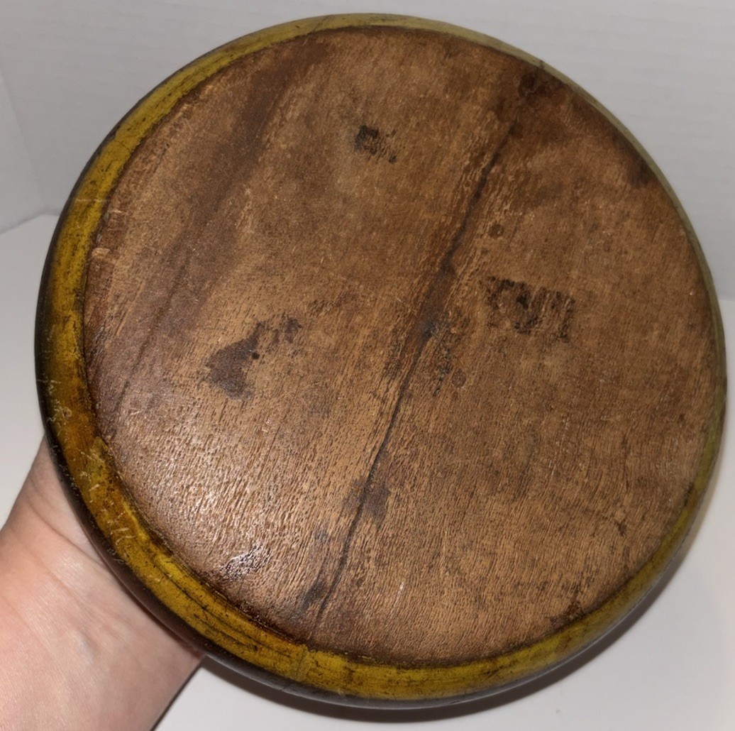 Vintage Wood Hand-Carved Old Tobacco Box. Colorful Stain w/Brass Top/No Lid EUC