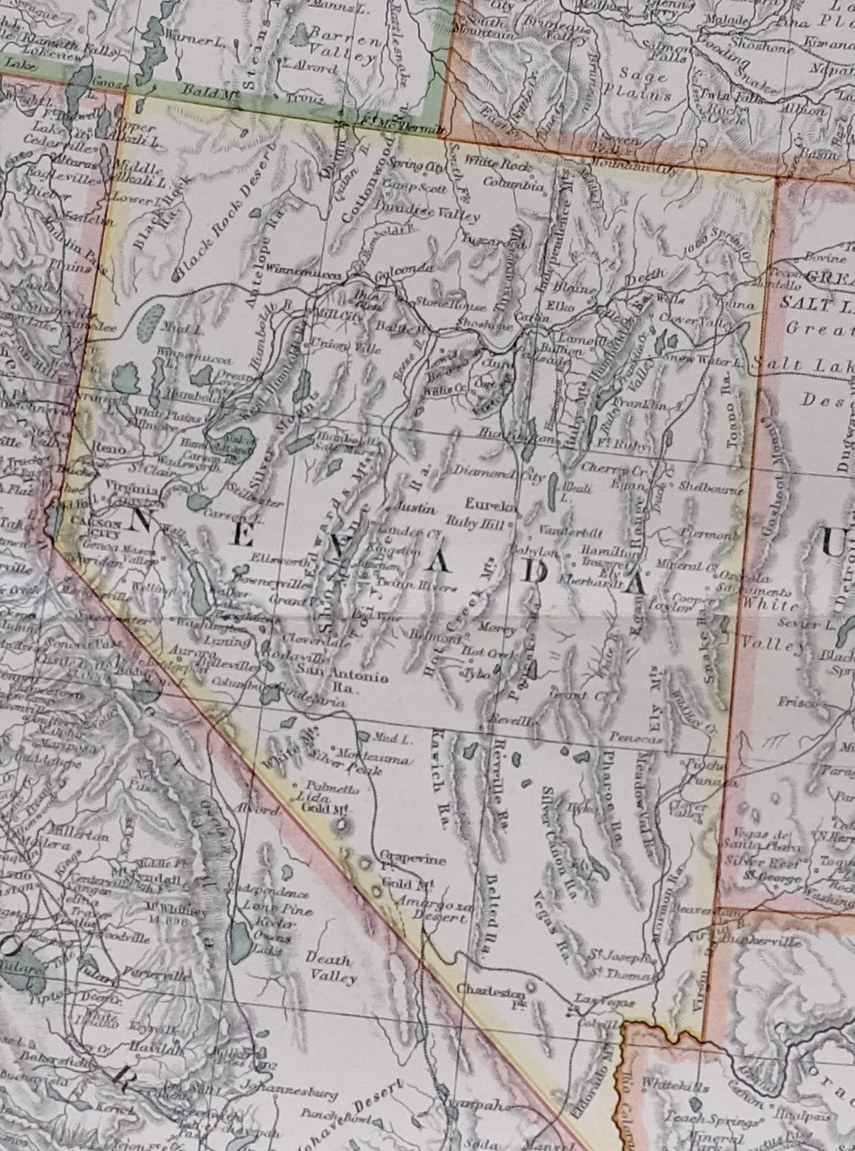 1915 LARGE MAP UNITED STATES NORTH AMERICA WEST CALIFORNIA OREGON NEVADA UTAH