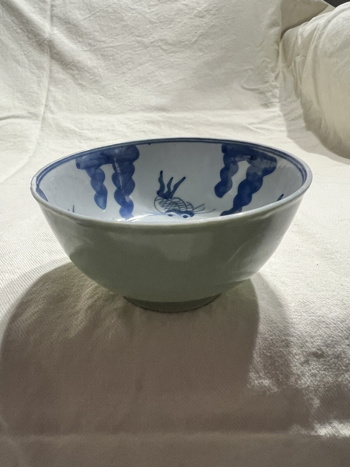 Chinese Antique Qing Light Green Outside Blue and White Inside Procelain Bowl.