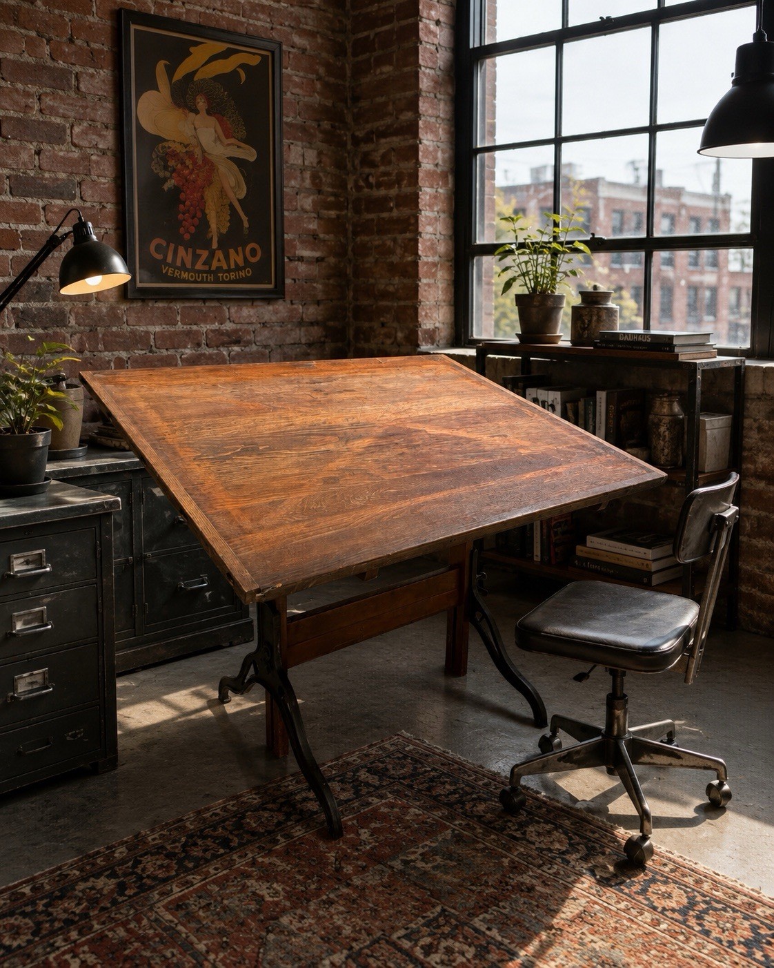 1920s Hamilton Industrial Adjustable Easel Drafting Table Office Study Art