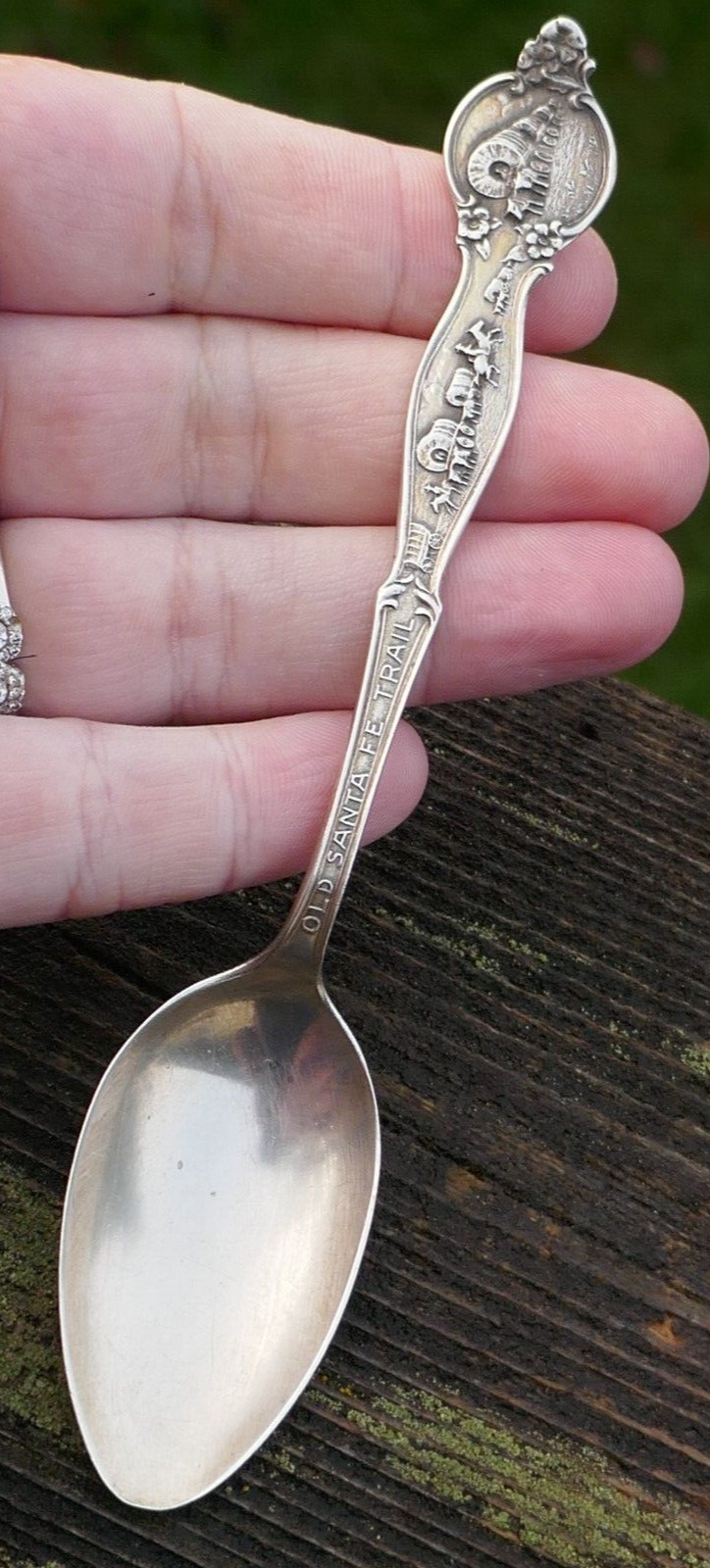 Antique Sterling Silver Old Santa Fe Trail Souvenir Spoon – Raised Relief Handle