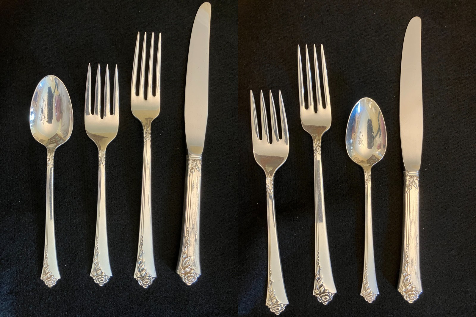 Oneida Damask Rose Sterling 4pc Place Setting – 111g Solid Silver – NO MONO – UV