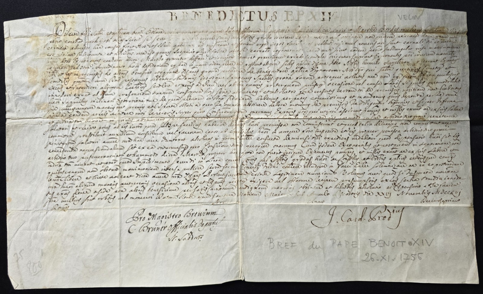 1756 – RARE Papal Brief Pope Benedict XIV Intact Red Wax Seal Vellum Document