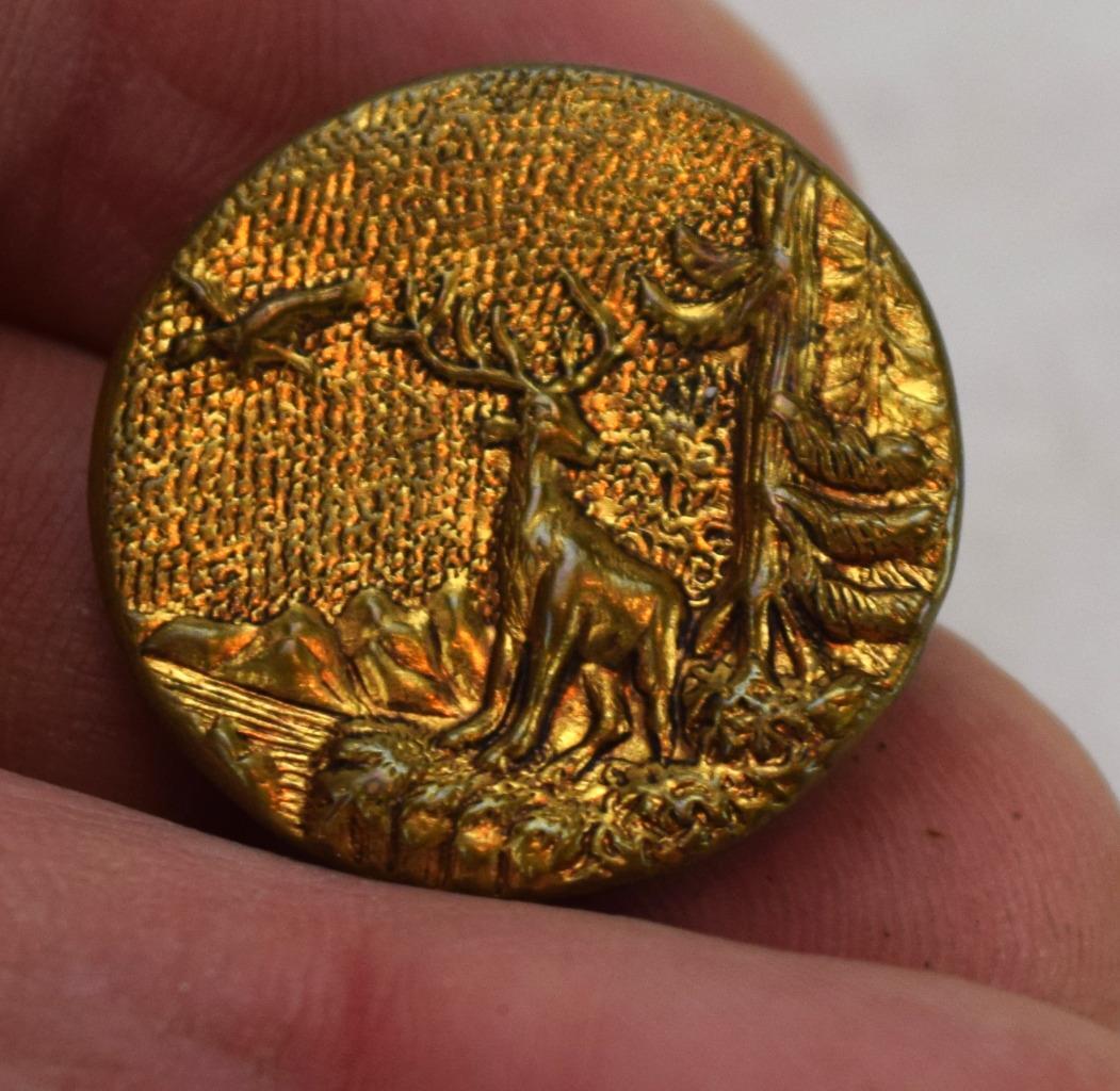 Antique Brass Metal Buck Deer Button 1″ Diameter