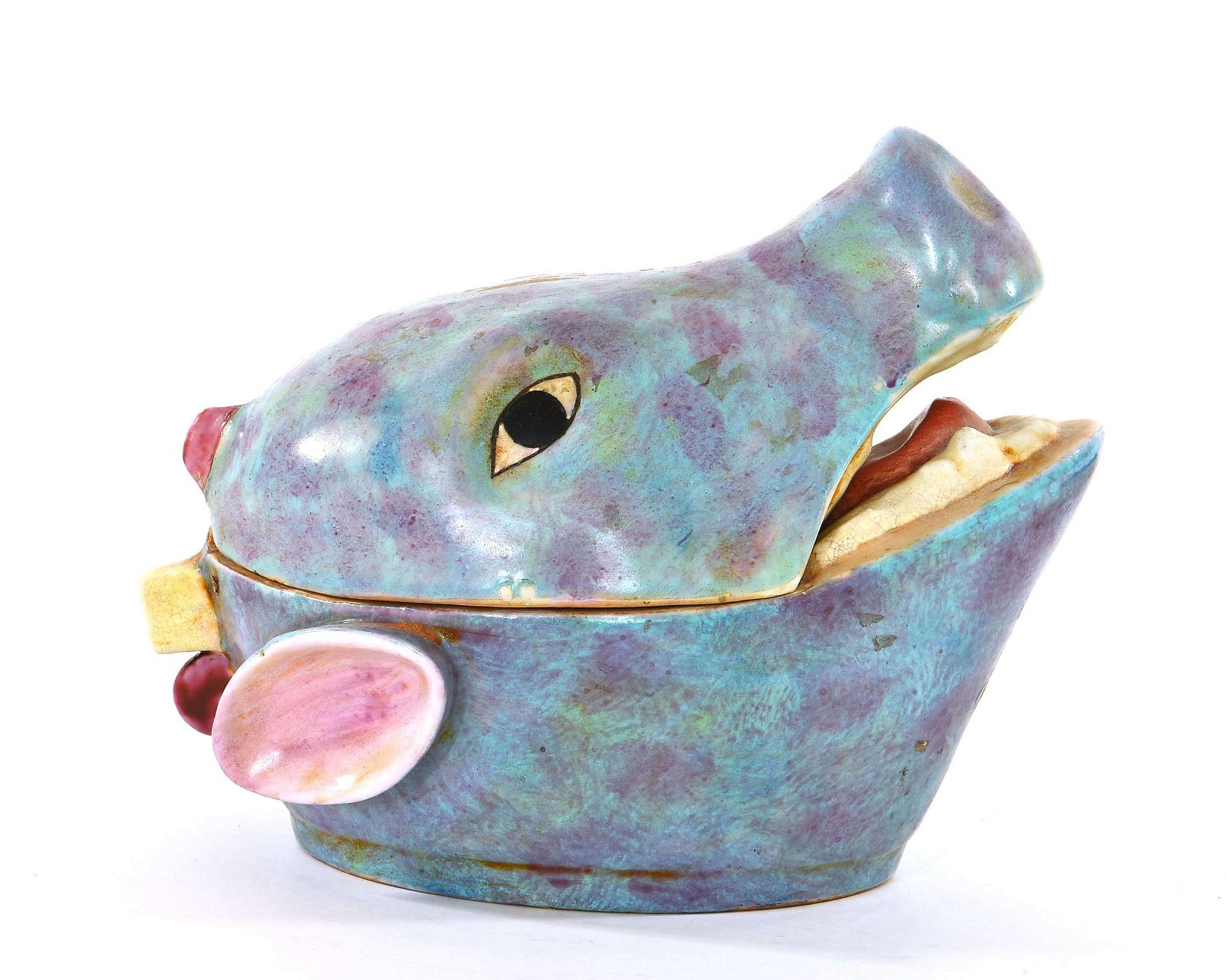 1930’s Chinese Export Famille Rose Porcelain Hog Pig Head Bowl Tureen Box