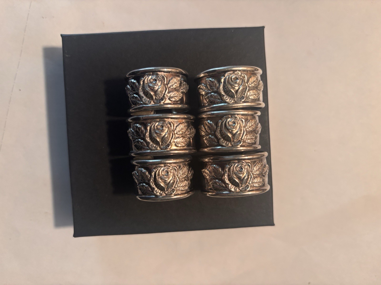 6 Silver Plate Napkin Rings Hildesheim Rose Mid Century Germany Antiko 100