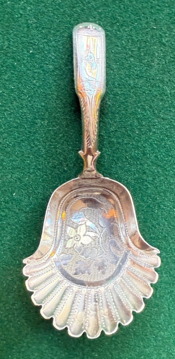 Antique Georgian Solid Silver Caddy Fan Fluted Spoon Birmingham Joseph Taylor