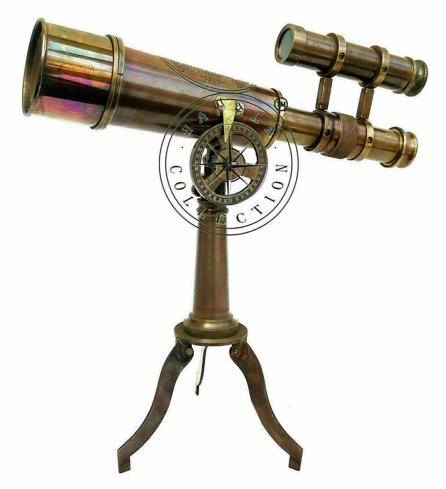 Antique Brass Telescope Tripod Stand Nautical Double Barrel Kelvin Hughes gift