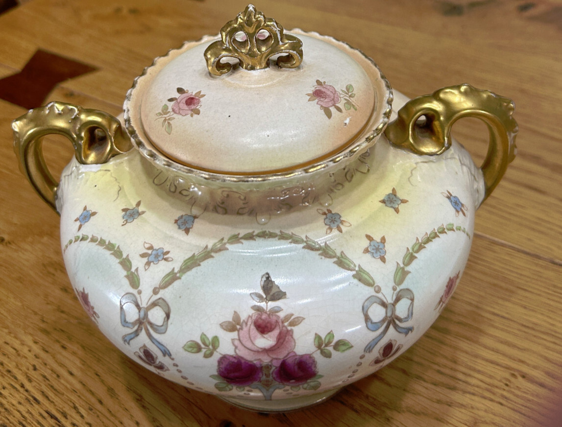Antique Crown Devon Large Blush Pot With Lid