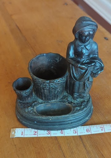 Antique HB Quimper Faience Figural Double Inkwell Breton Desk Set Vintage