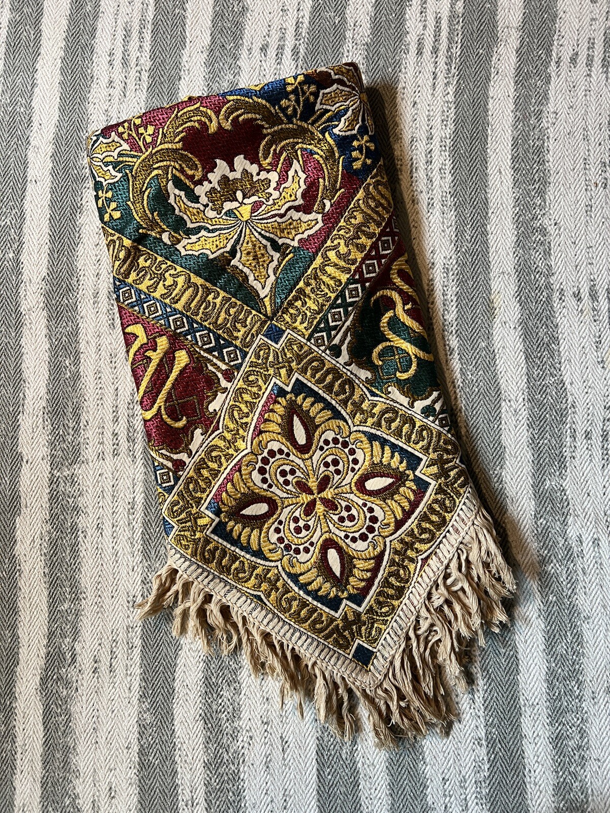 Antique Granada Islamic Spain Style Textile Tapestry, 48 in x 48 in, Fringed