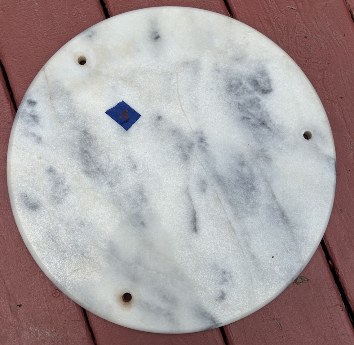 Vintage 15″ Solid Italian Marble Replacement Table Top 3 HOLE For Tiered Stand