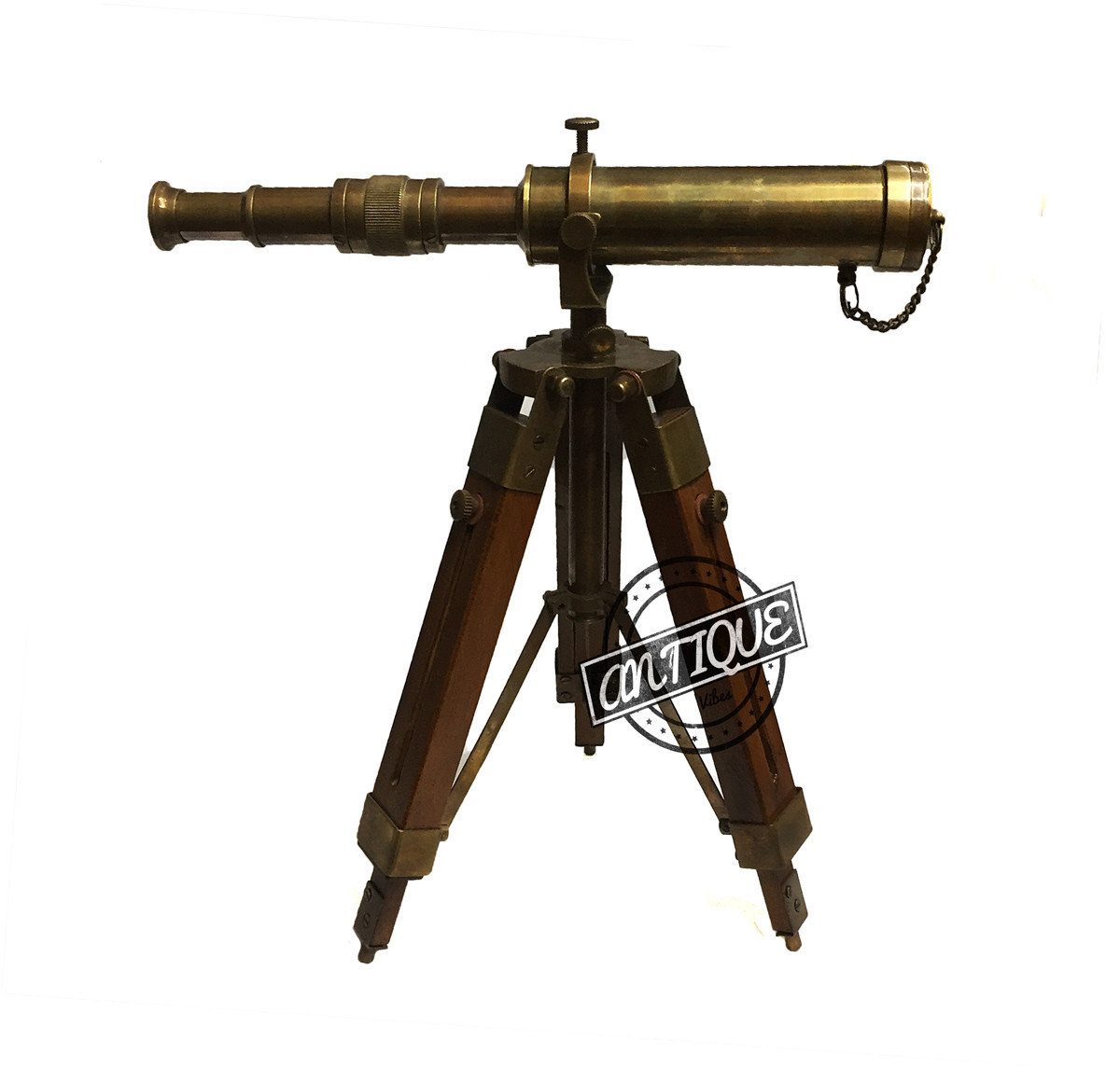 Christmas Adjustable Wood Tripod Brass Telescope and Stand Antique Decor Item