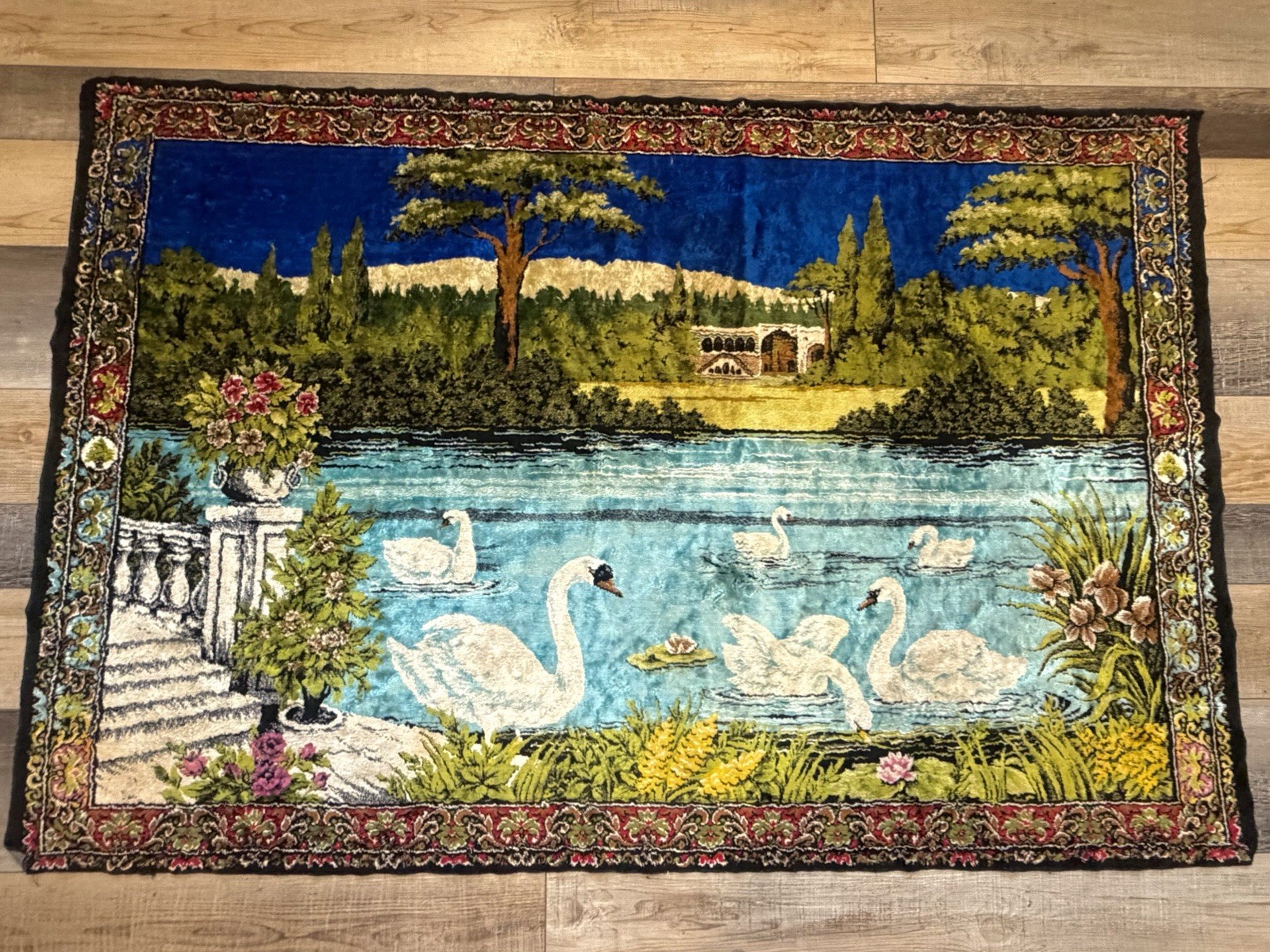 Vintage 48” X 72” Turkish Swan Tapestry