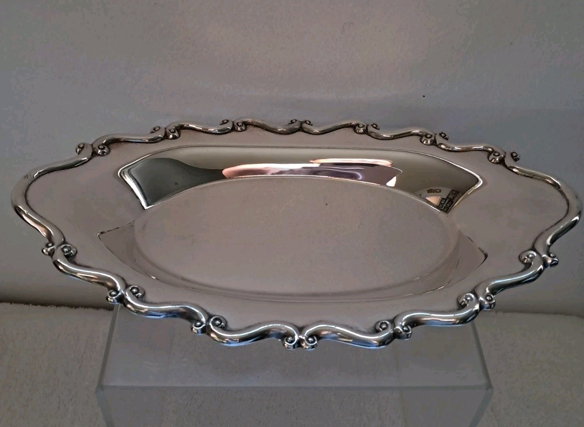 VINTAGE SILVER PLATE OVAL DISH TRAY SERVING PLATTER SCROLL BORDER