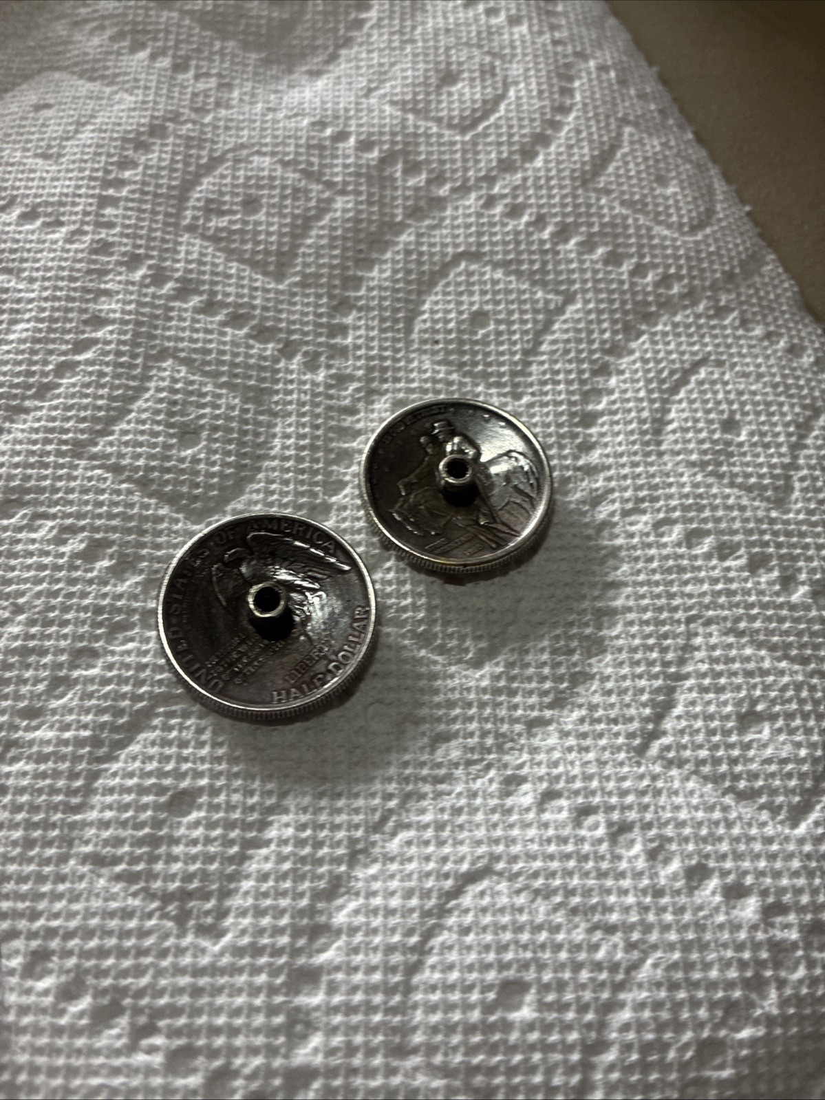 2 Vintage Button Studs Made from 1925 Stone Mountain Half Dollar – Soldered-Nice