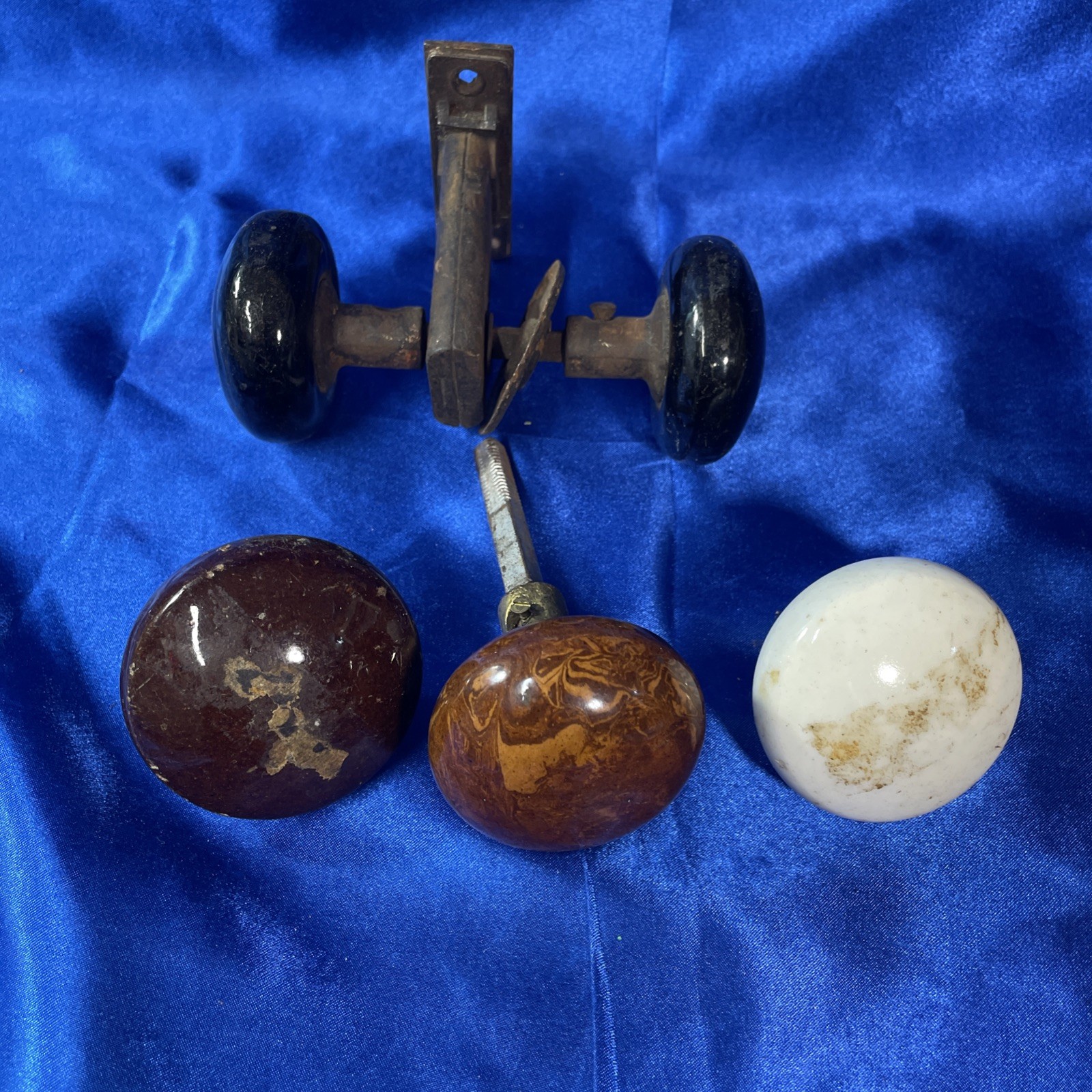 Lot 5 Vintage Door Knobs Porcelain Glass Tone Hardware Restoration