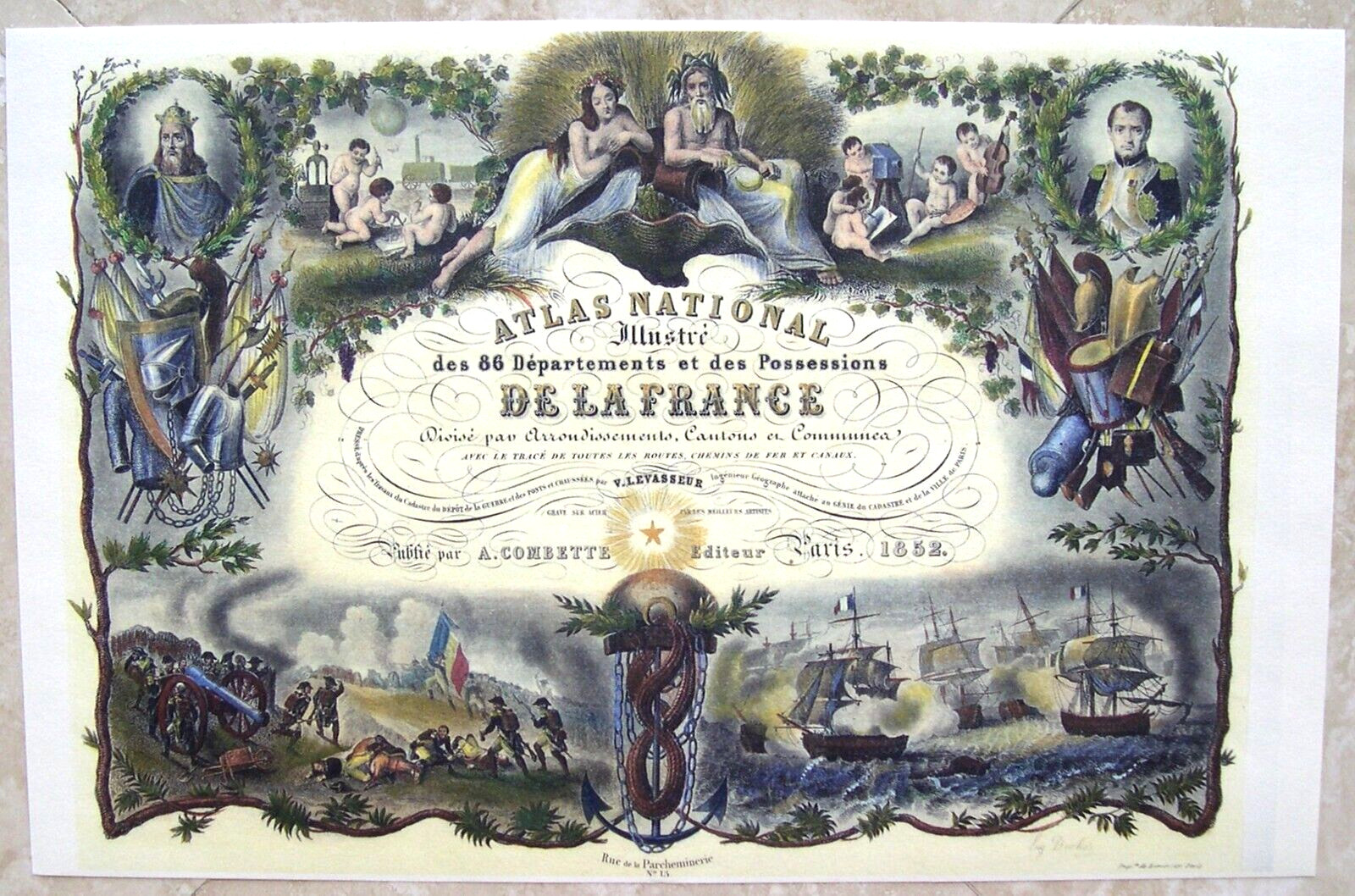 Original Antique Hand Colored Steel Engraved Martinique Map Levasseur Paris 1852