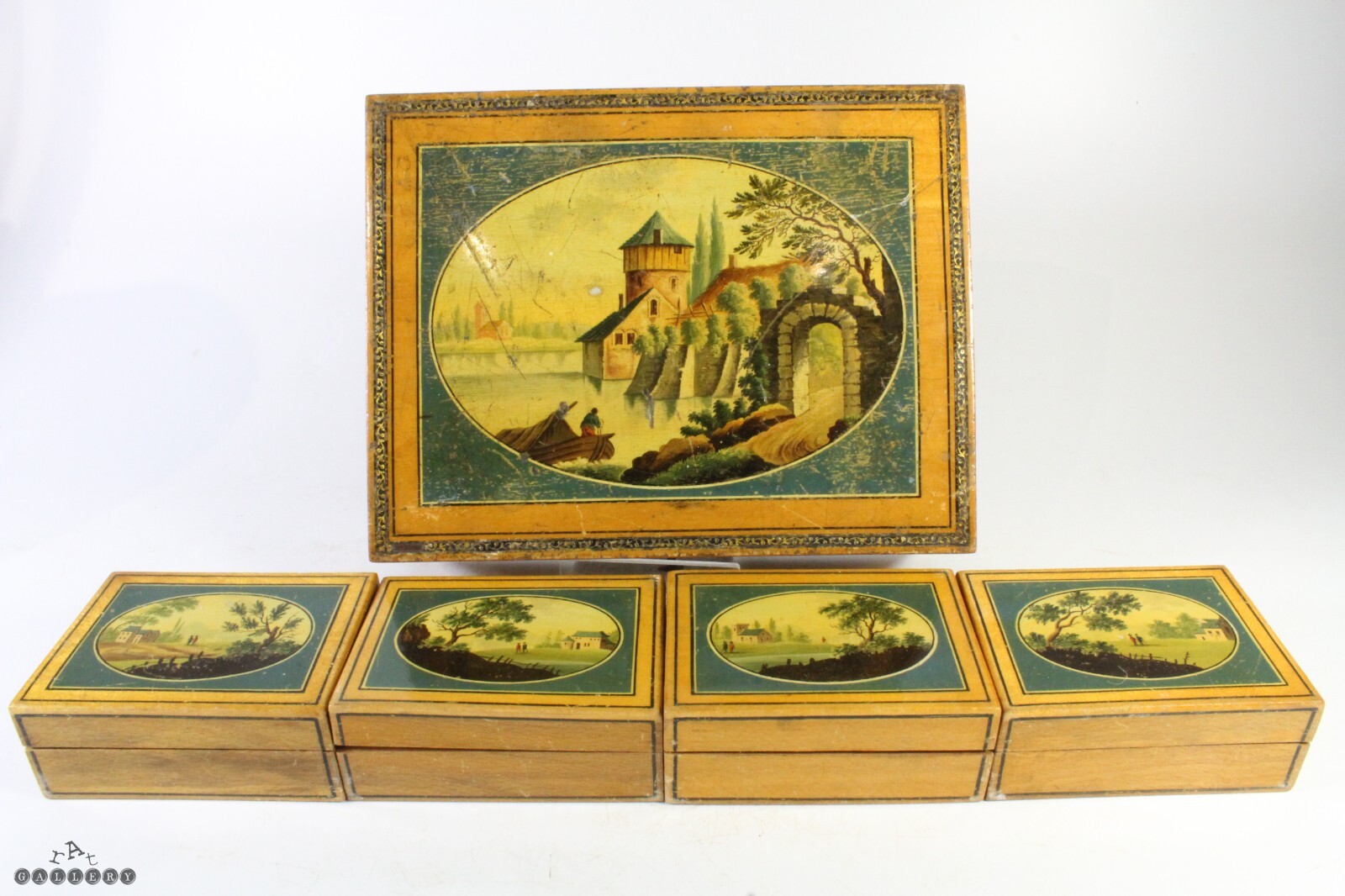 18th C. Georgian Belgian Spa Penwork Watercolour Gaming Counter Box
