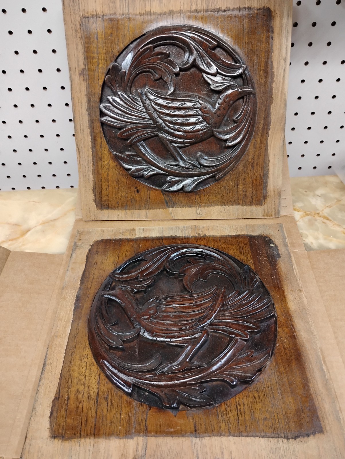 Pair Antique Wood Panels Architectural Salvage, Reclaimed , Pheasants