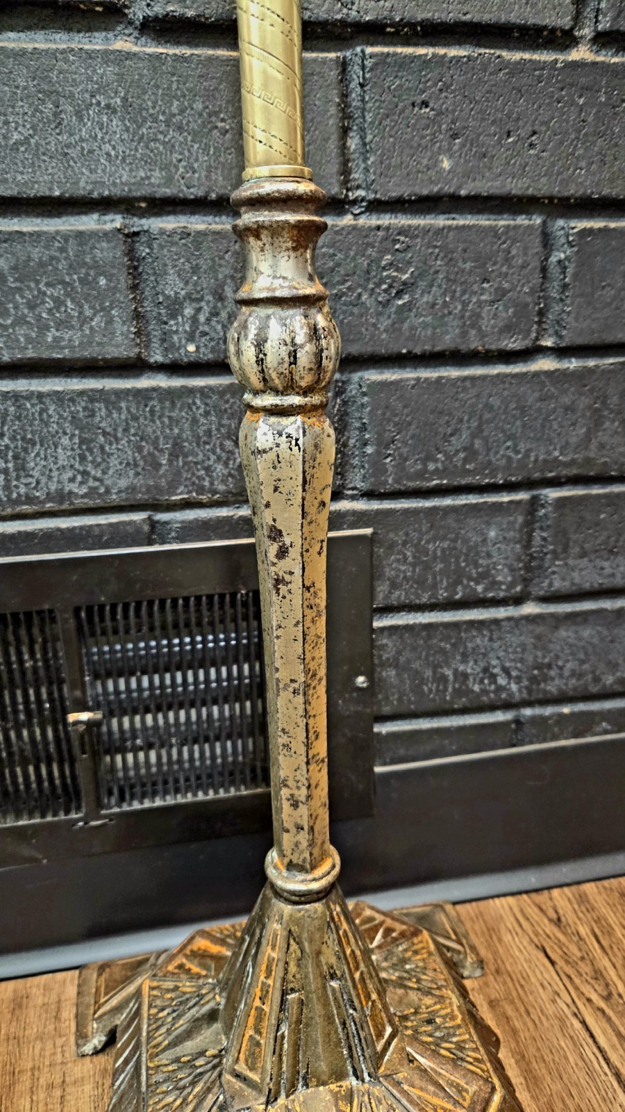 Antique Ornate Victorian Cast Iron & Brass Floor Lamp