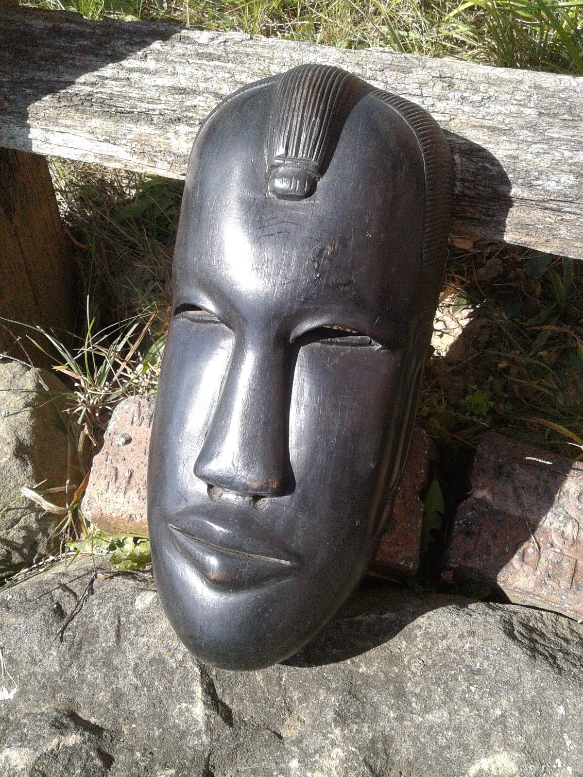 Antique Black Wooden African Mask Hand Carved Wall Sculpture Olde Curiosity Shop