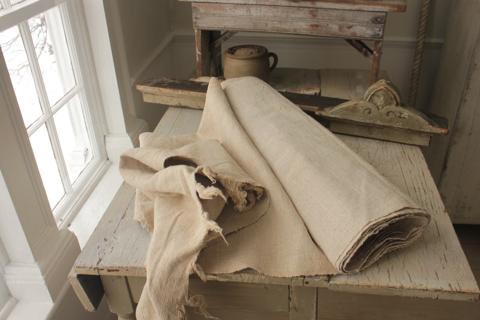 Linen Grain sack fabric Organic 13 YARDS slip cover material old hemp lovely to