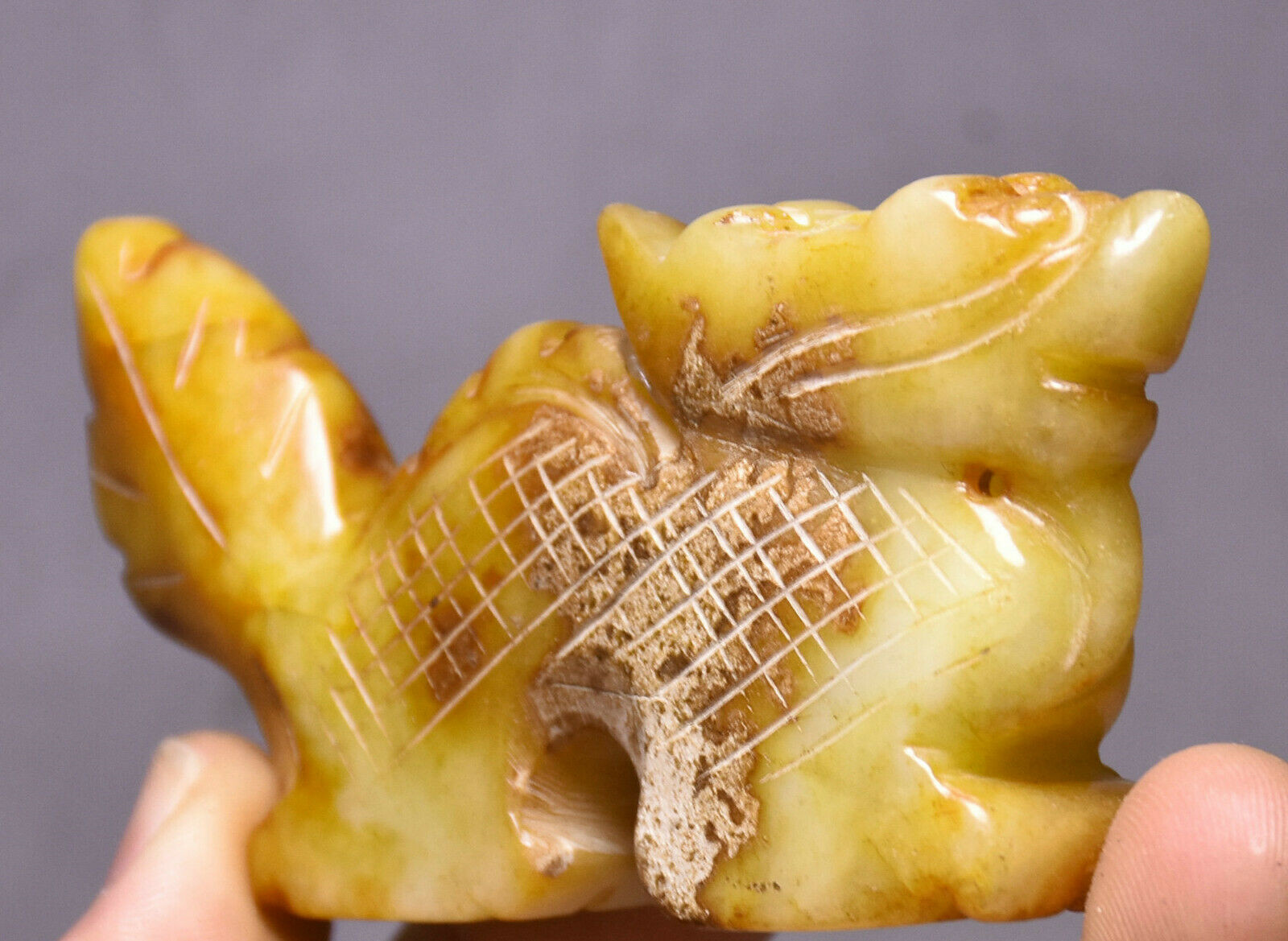8CM China Hongshan Culture Hetian Jade Zodiac Animal Dragon Lucky Wealth Statue