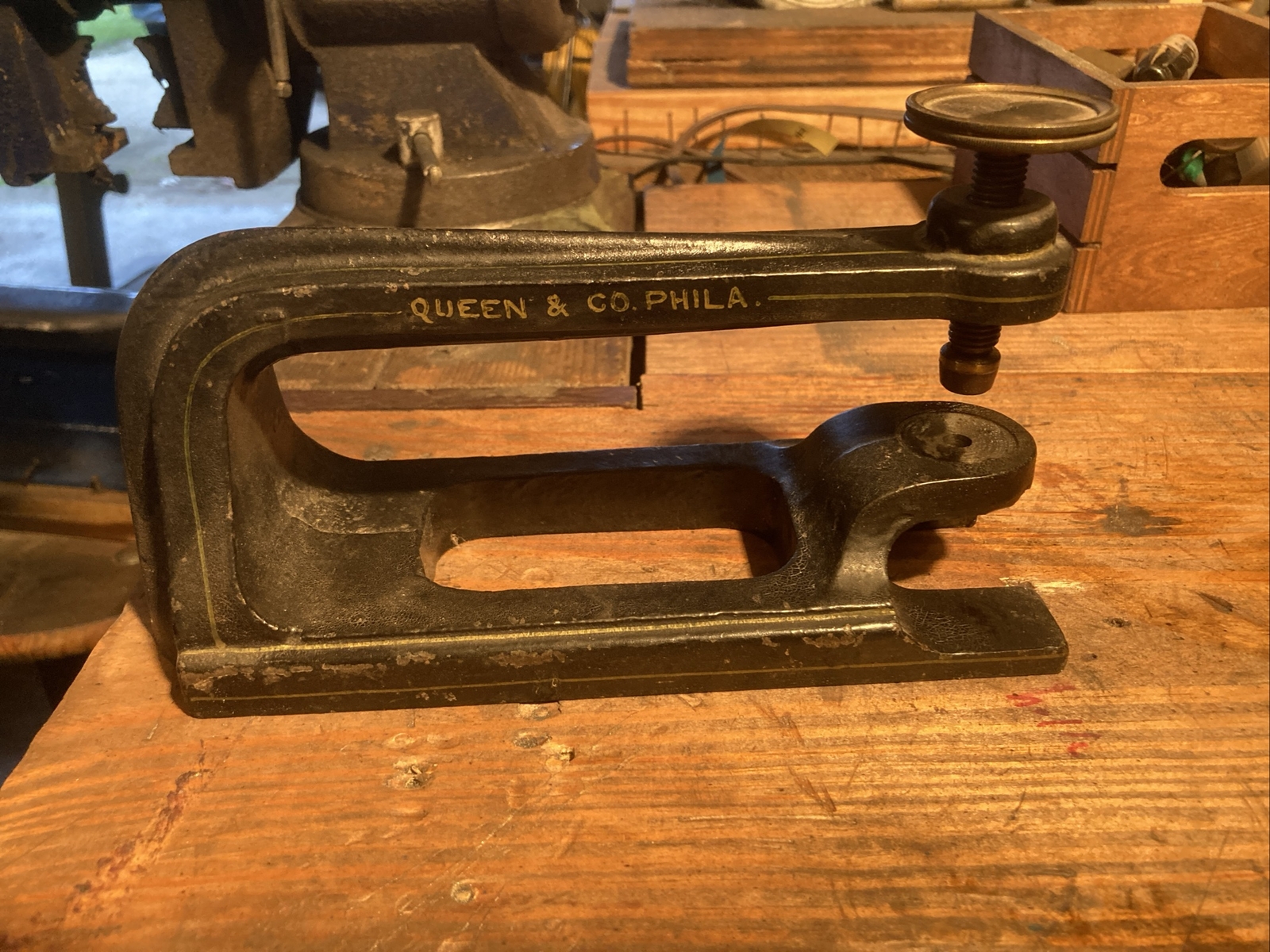 RARE Antique 1880S James W. Queen & Co Philadelphia Brass and Steel Press