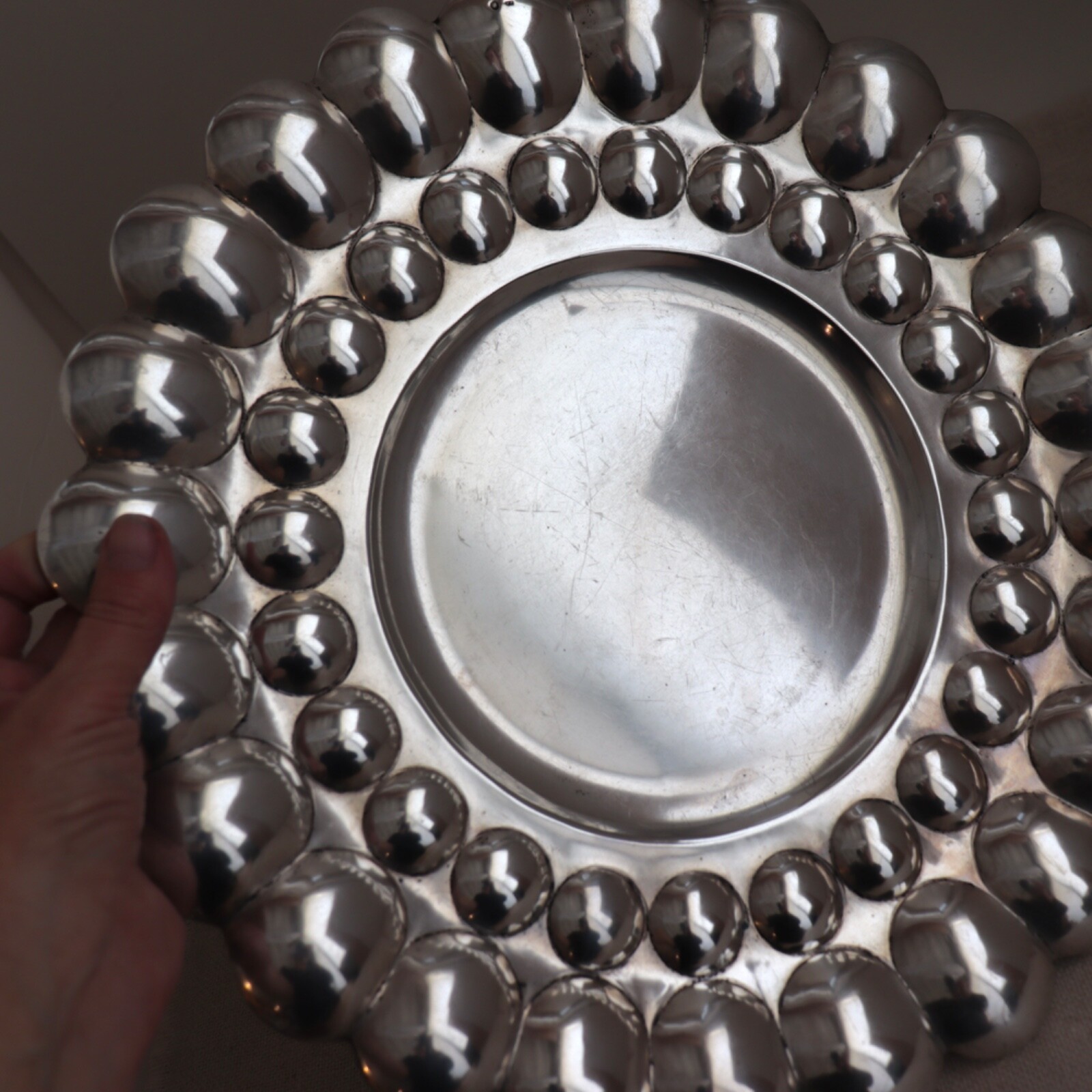 Art Deco Modern Solid Silver Tray Plate Bowl Platter Convex Bubble Hungarian MCM