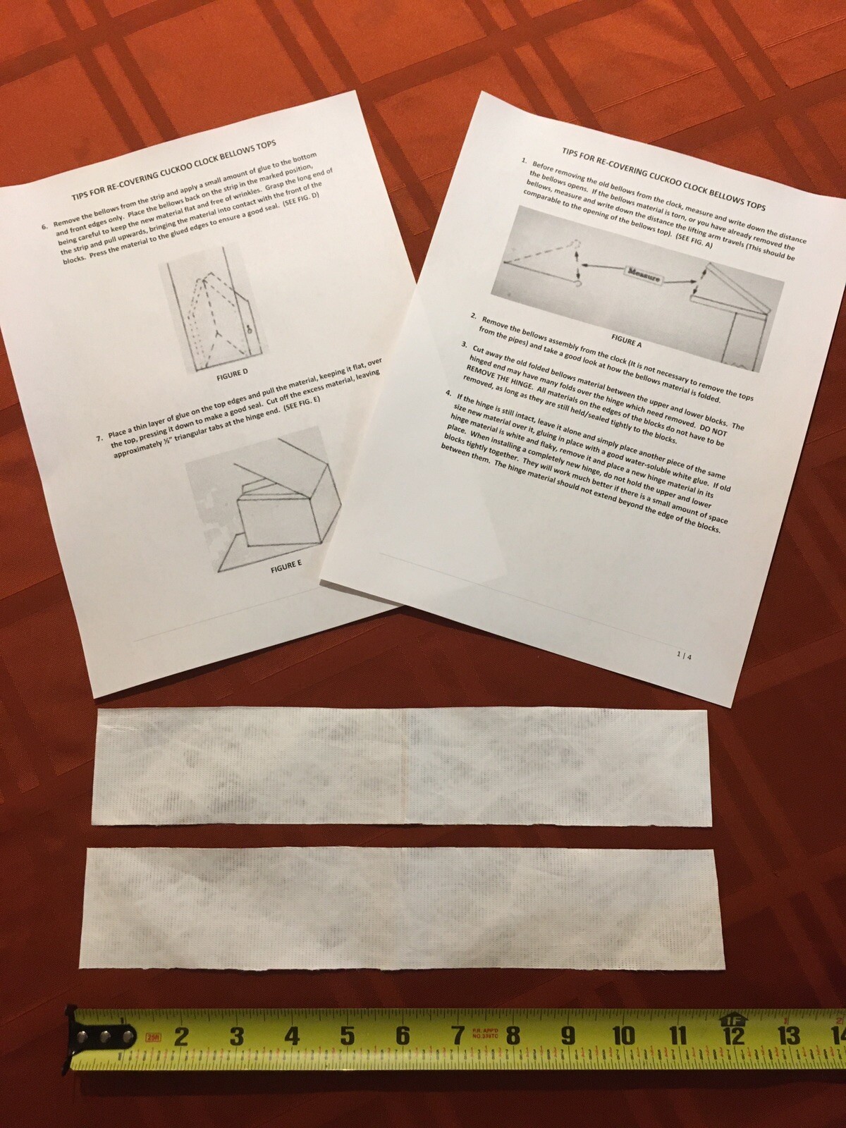 Cuckoo Clock Parts- Cuckoo Clock Paper Bellow Recovery / Instructions 12”x2”.
