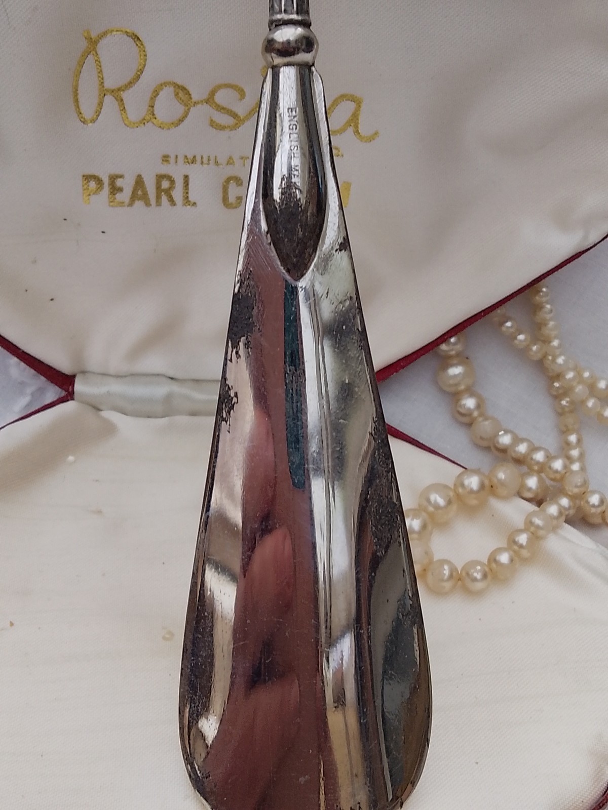 Art Nouveau 1909 Birmingham Silver Handled Steel Shoe Horn Butterfly Flowers