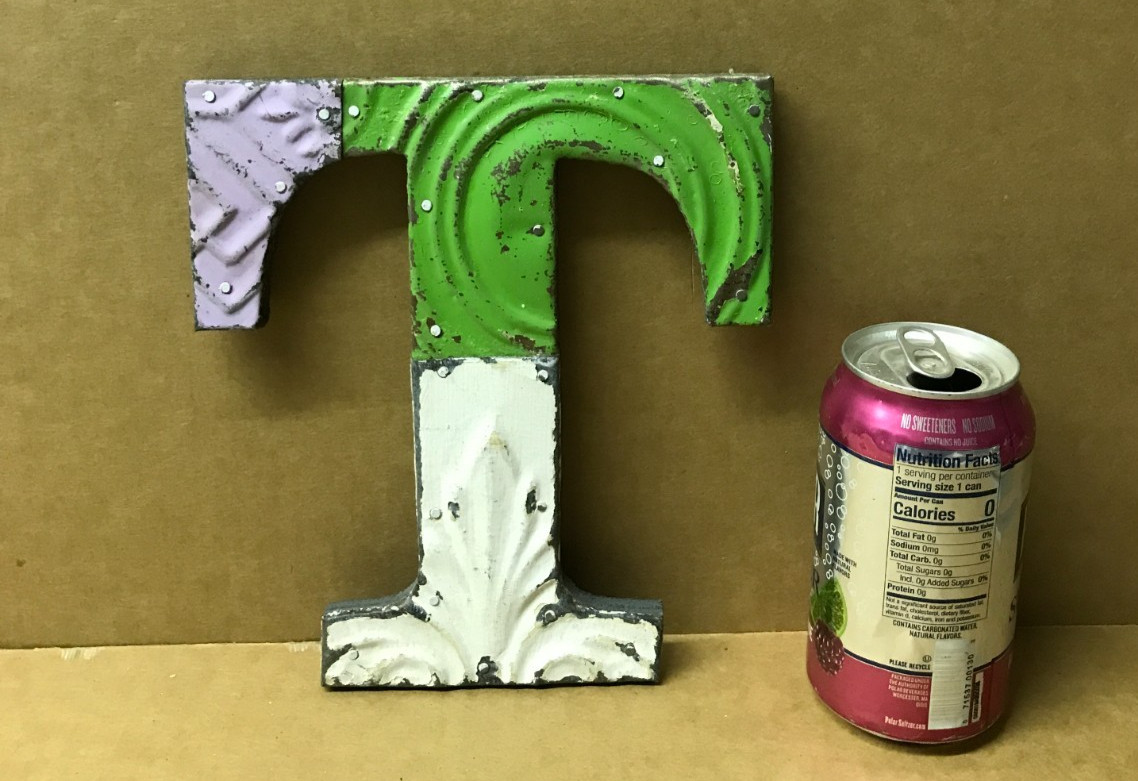Decorative Salvaged Tin Ceiling 8″ Patchwork Mix Color Letter T Metal 169-26B