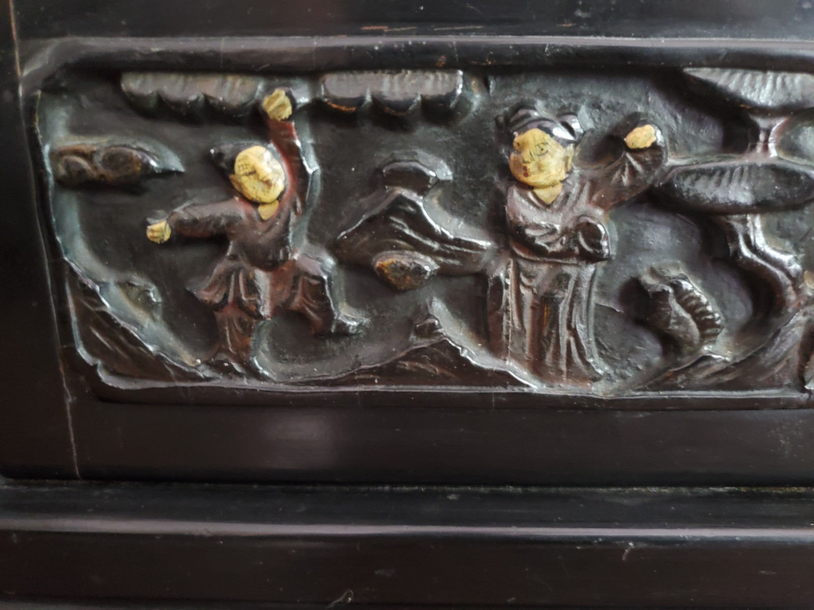 Antique Pair of Heavy Hand Carved Wooden Bookends with Asian Features