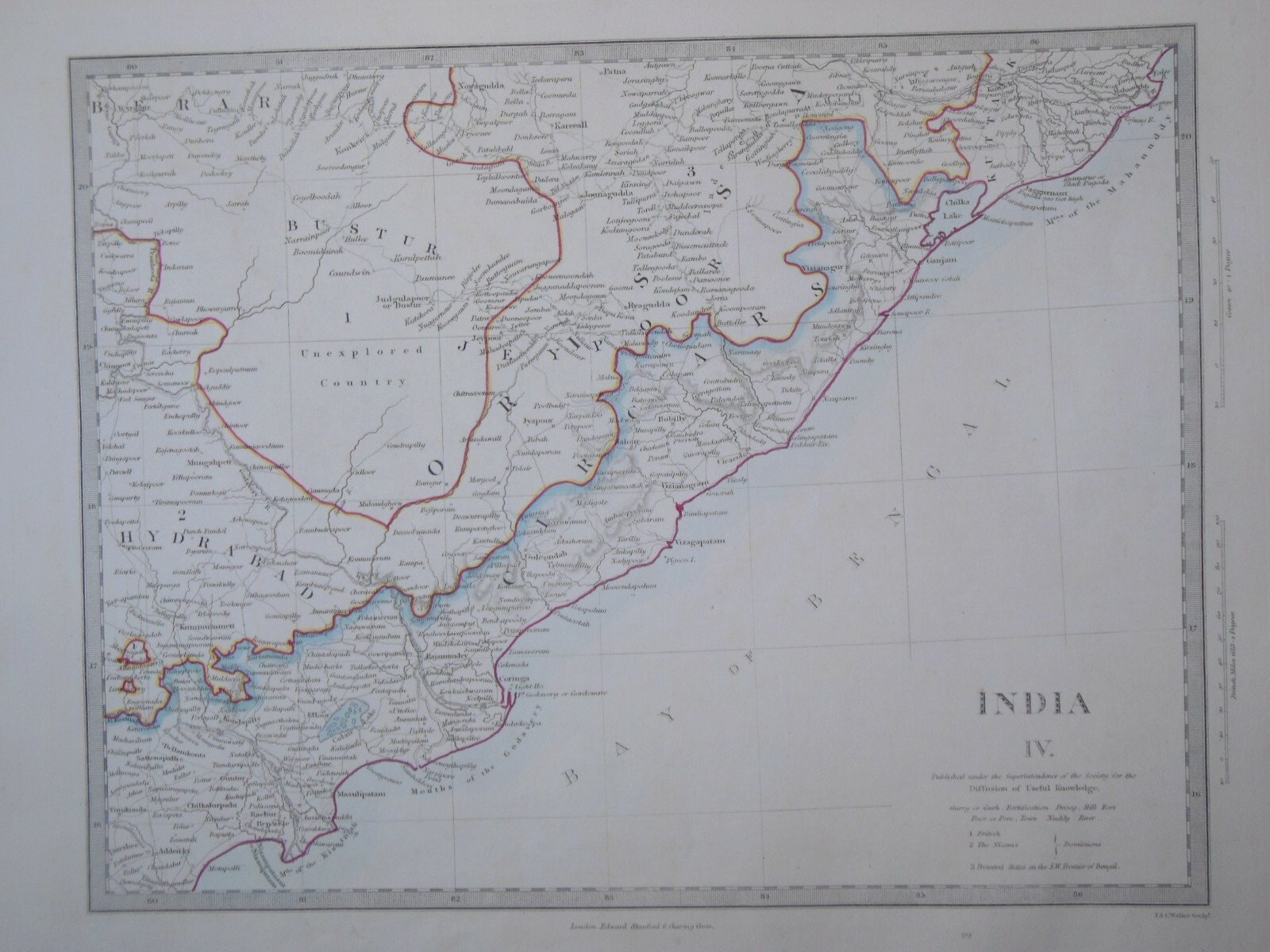 Hand Coloured c1845 Victorian SDUK Map of India IV, Orissa – Indian, Asian – 82