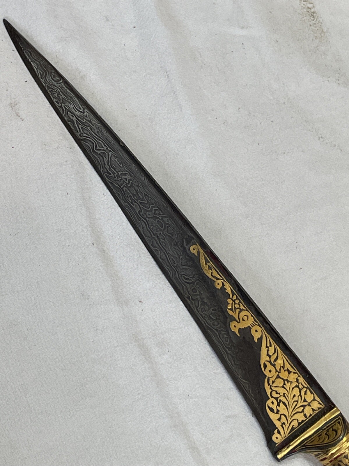 Sikh Peshkabj Dagger With Gold Wire Work Damascus Steel Blade with Scabbard