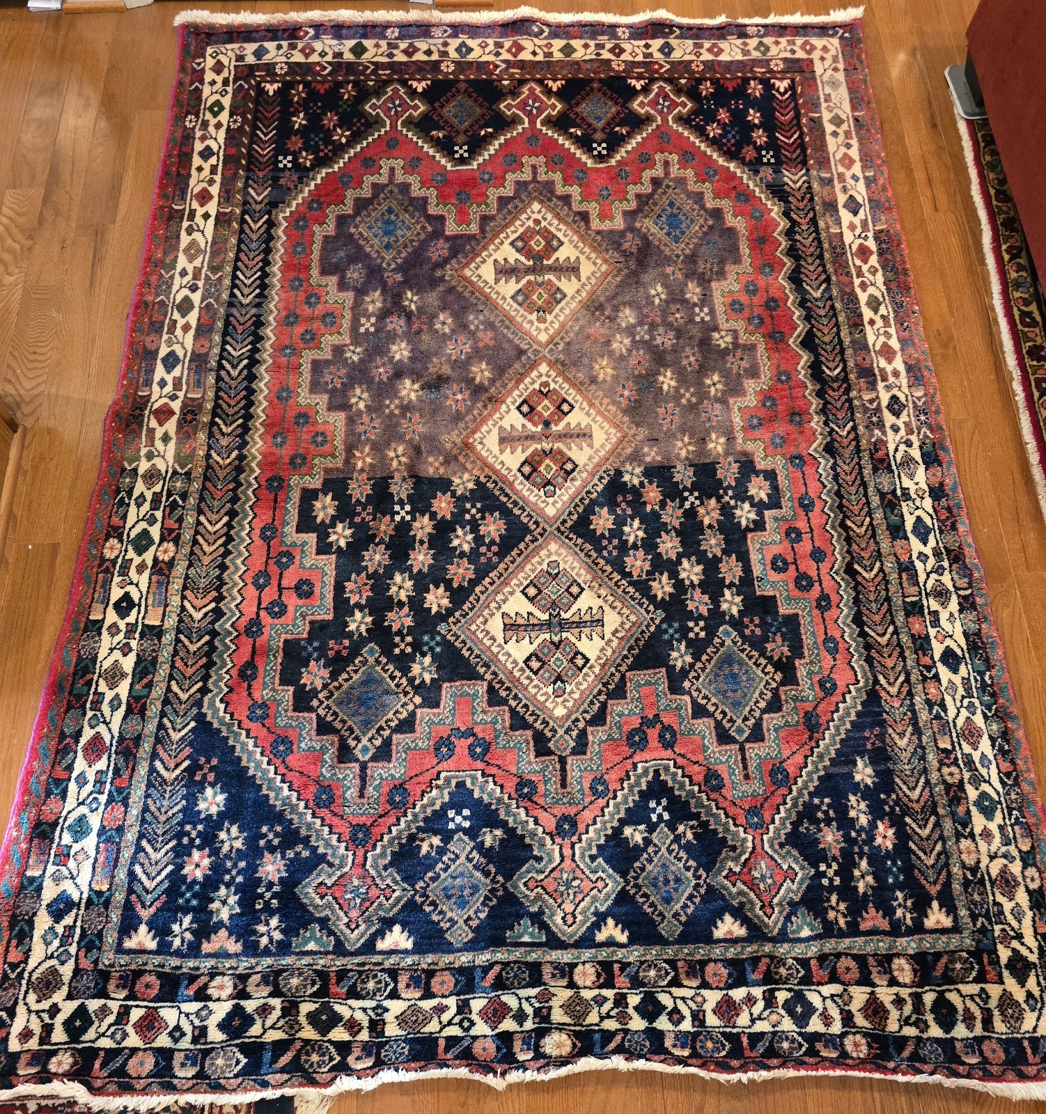6×8 Hand-Knotted Vintage Afsharr Wool Rug